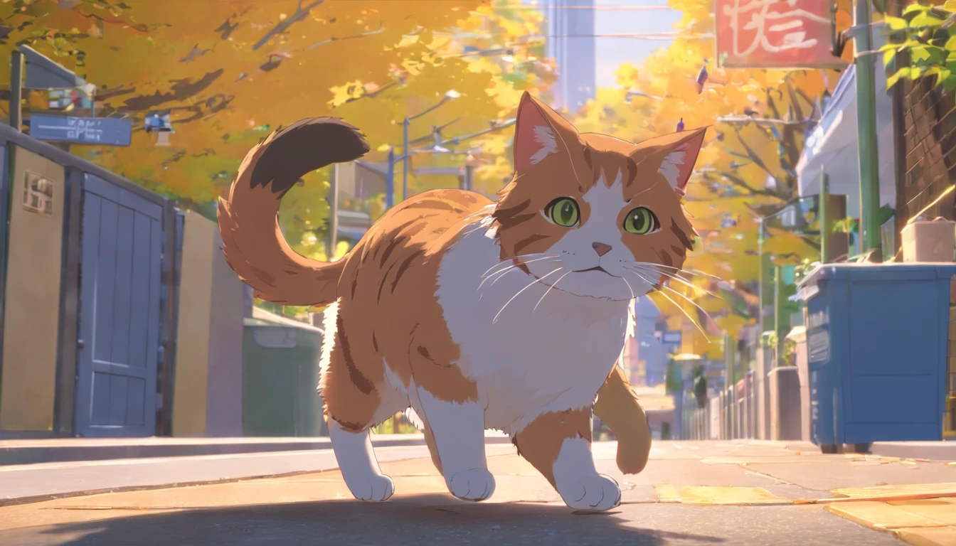 There was a cat running down the street with headphones on, cute 3 d render, promotional render, 3D model of a Japanese mascot, the cat is walking, 3 d character render, 3 d animated, 3d animemasume, animation style render, realistic CGI, Cute! C4D, running cat, 3 d character, 3d character