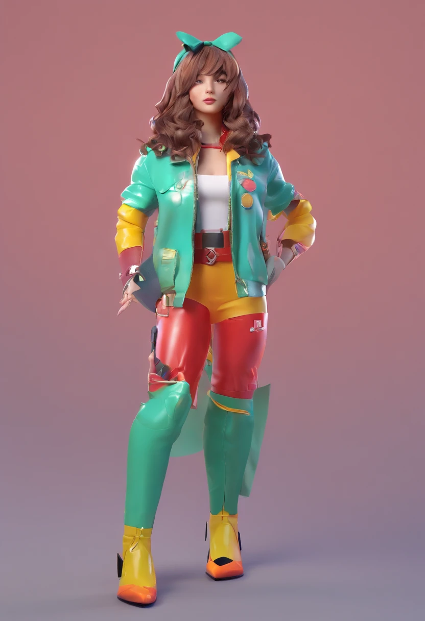 master part, best quality,, Maruzensky (Umamusume),, coxas vermelhas, jaqueta vermelha, saia plissada, saia vermelha, mangas compridas, Gargantilha, camisa vermelha, jaqueta aberta, white bow, roupas abertas, botas de salto alto, Road asphalt, Executando, trilhas oculares, night sky, neon light, de cima,,