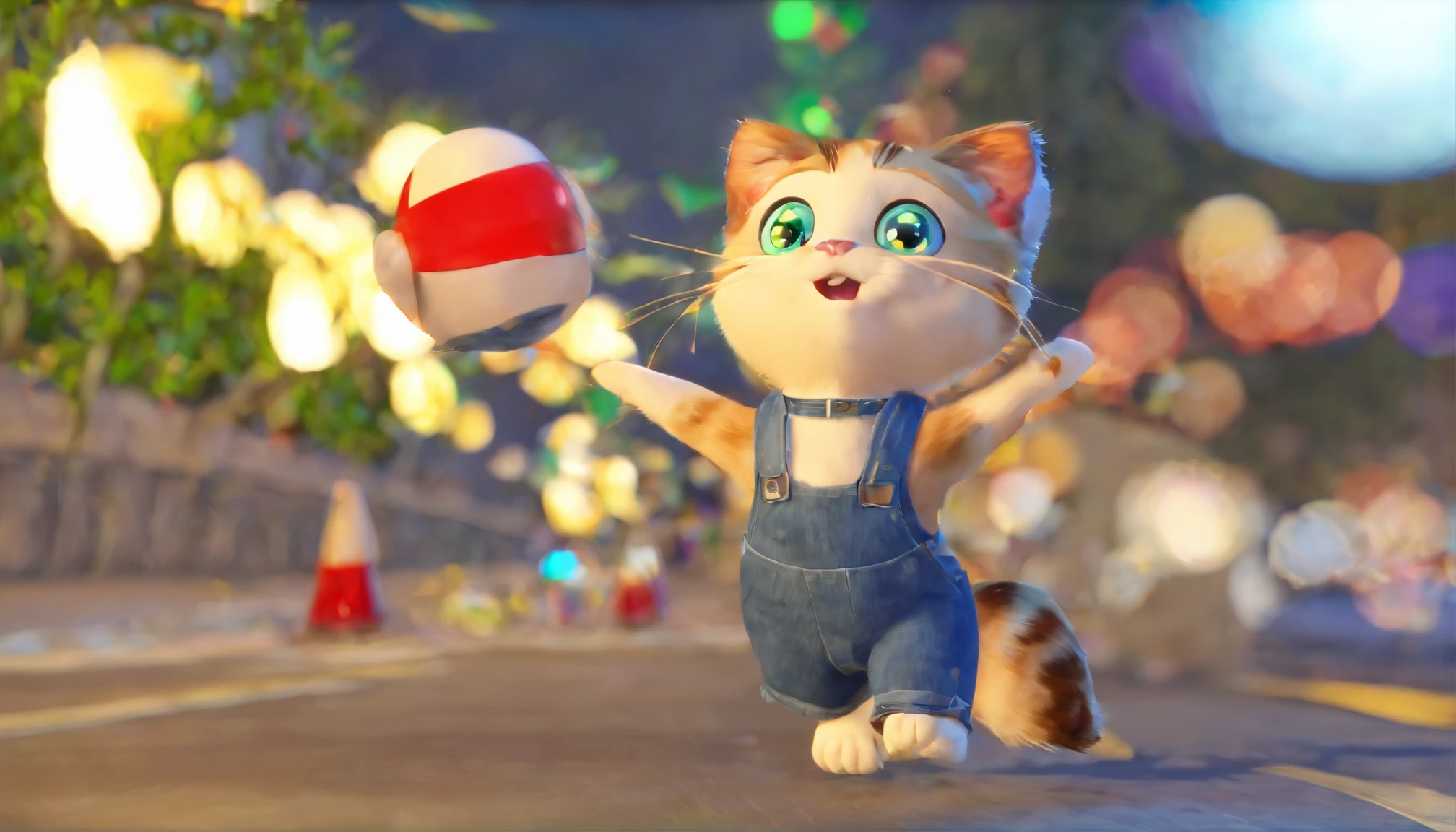 There was a cat running down the street with headphones on, cute 3 d render, promotional render, 3D model of a Japanese mascot, the cat is walking, 3 d character render, 3 d animated, 3d animemasume, animation style render, realistic CGI, Cute! C4D, running cat, 3 d character, 3d character