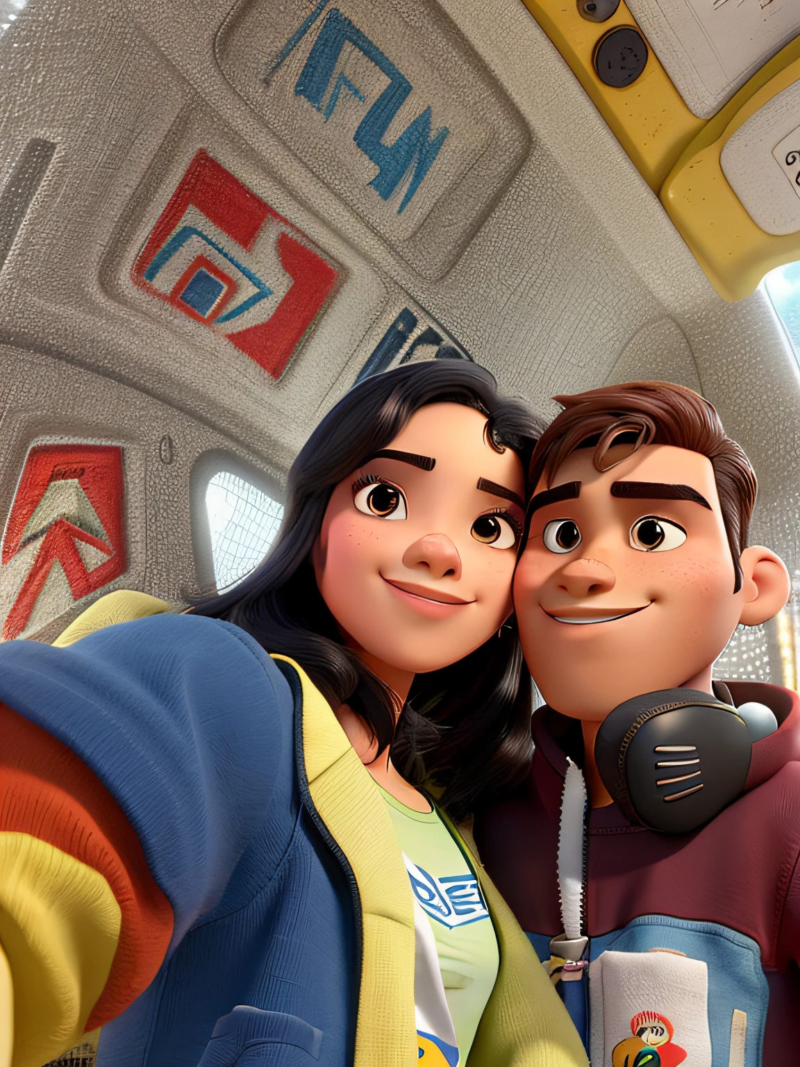 um jovem casal brasileiro apaixonado e interracial , estilo disney pixar, alta qualidade, better quality and resolution