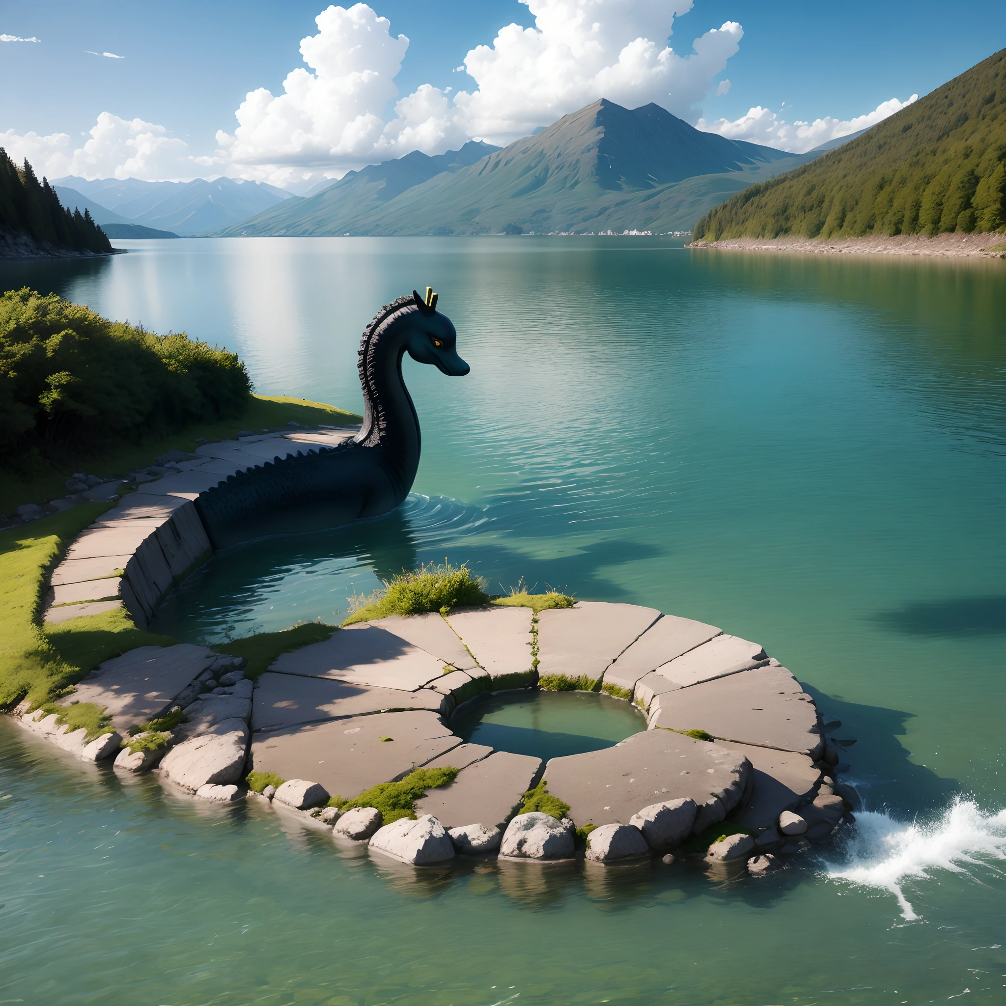 Nessie coming out of Lake Akan