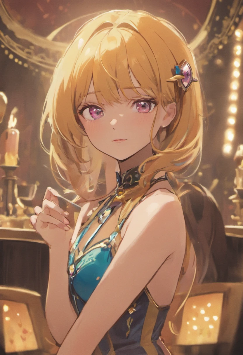 Beauty DJ,headphone,Distant shots,Godley,Blonde,Delicate fingers,Five Fingers,Delicate facial features,wearing gorgeous costume,Outdoor festival venue,Perfect buildings,From the audience's perspective,Seen from afar,4K,masterpiece,high quality,