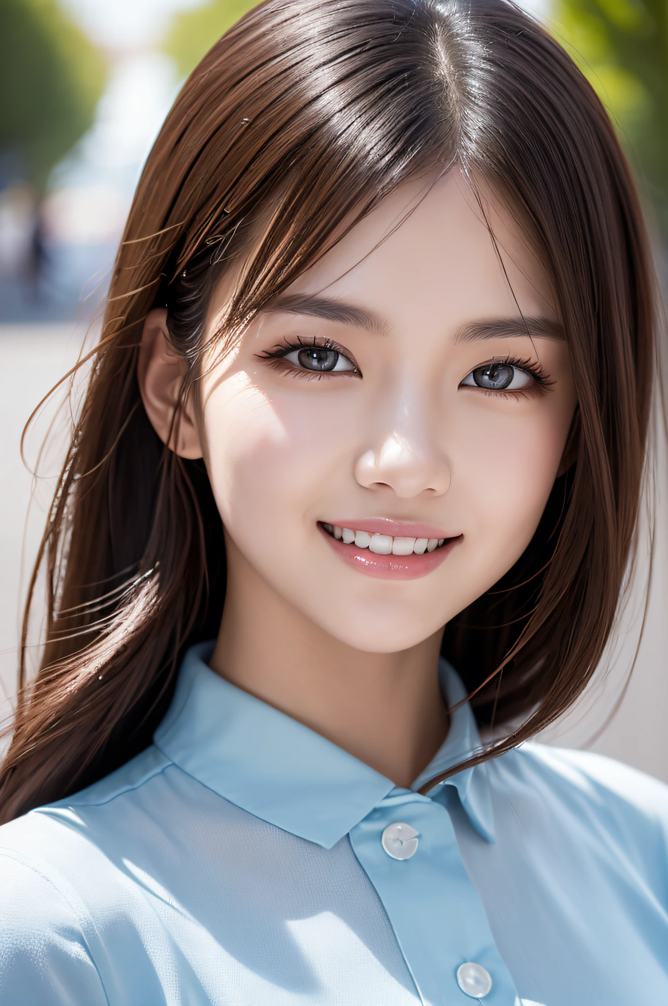 Top quality, masterpiece, super high resolution, (photorealistic: 1.4), 1girl best quality, masterpiece,intricate detail, depth of field,highest quality,extremely detailed,high res,4k,ultra high res,detailed shadow,ultra realistic,realistic,dramatic lighting,1girl,solo,detailed face,detailed eye,realistic skin,Japan Beauties、Modern style、Smiling and seeing white teeth and healthy、Images that become popular on social media、Best Real Image Quality and People、Best Lighting、The most popular images、