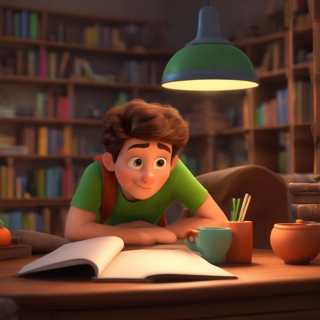 fundo branco, pixar desenhos animados 3D, homem lendo um livro, ::estilo pixar cartoon
