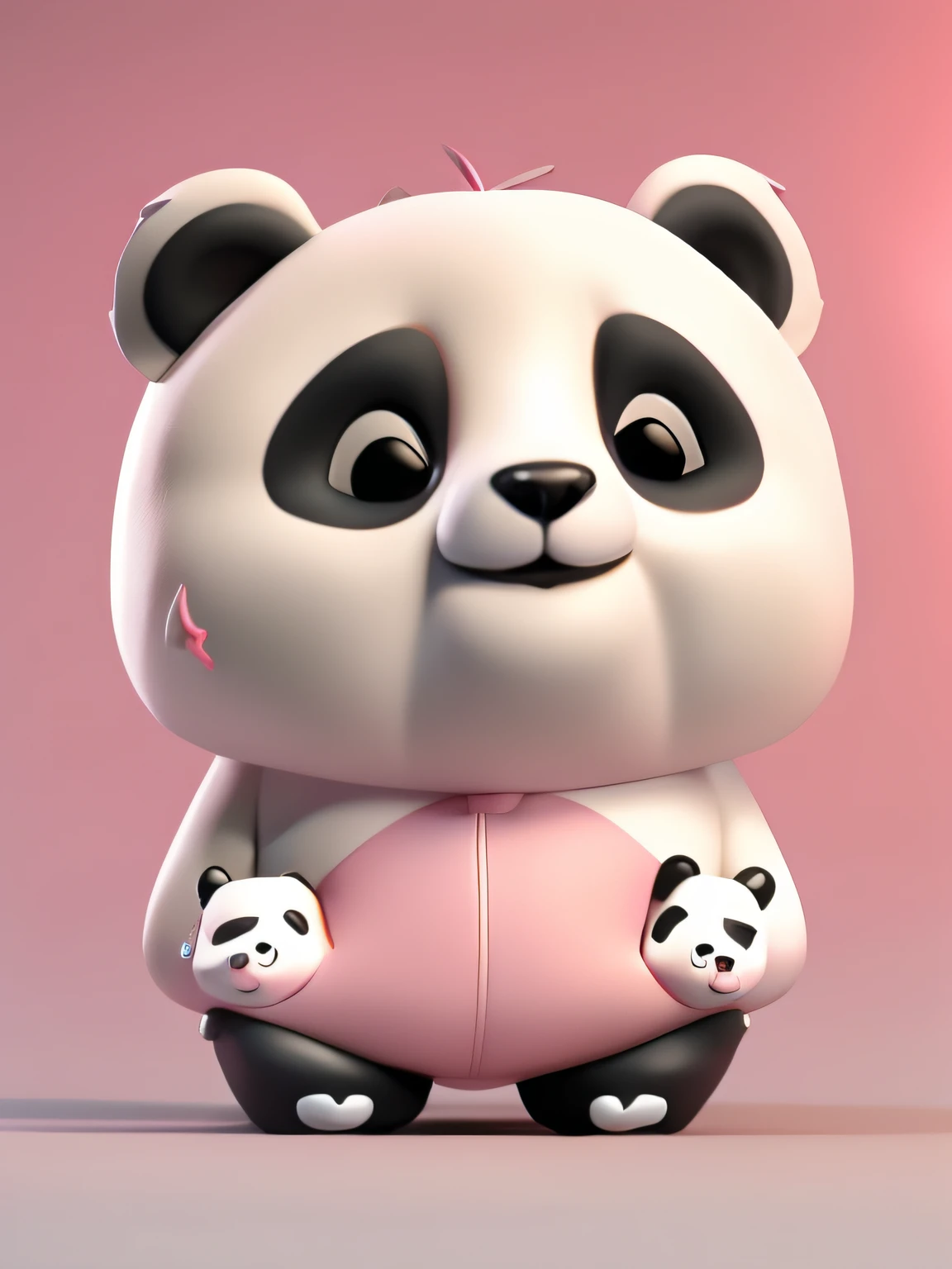 a cute giant panda, Wearing a pink school uniform, 3D CG rendering