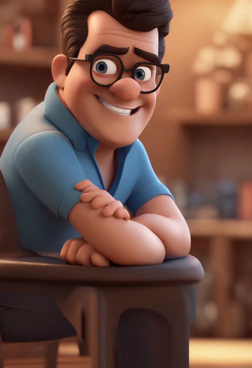 Cartoon character of a man with black glasses and a blue shirt, animation character, Caractere estilizado, animation style rendering, 3D estilizado, Arnold Maya render, 3 d render stylized, toon render keyshot, Personagem 3D, Personagem 3D, 3d rendering stylized, 3 d character render, personagem de desenho animado, Personagem de close up, Pose de personagem, (Estilo Pixar) (master part:1.2) (Bokeh) (best quality) (pele detalhada) (textura detalhada) (8k) (argila) (Cinematic lighting) (foco nítido