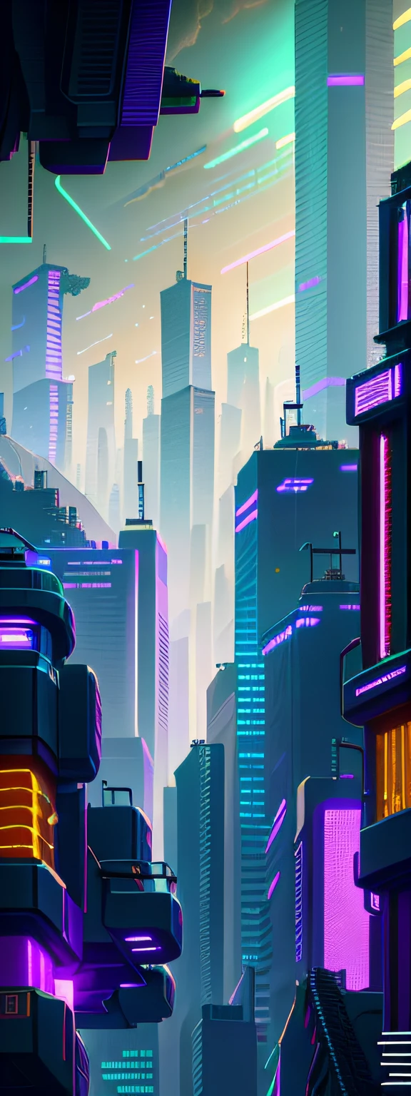 there is a picture of a city with a lot of buildings, anime style cityscape, cyberpunk city street background, HD cityscape, Art Deco transcends aesthetics,futuristic city street,复杂，highly  detailed，（（cyber punk perssonage））， （真实感：1.5）， （Complex symmetrical war painting：0.5）， 8K  UHD，Soft lighting， High quality， filmgrain， Fujifilm XT3，with light glowing，Cyberpunk shines，Purple light，Blue light，Shining light，City feeling，sense of science and technology，The light sensation is intense