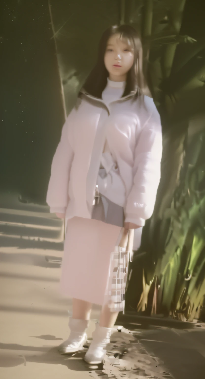 A young girl,18yr old,The girl looked back,Look at the camera affectionately,a skirt,Fine,and harmonious,peacful,Stand up,Slim waist