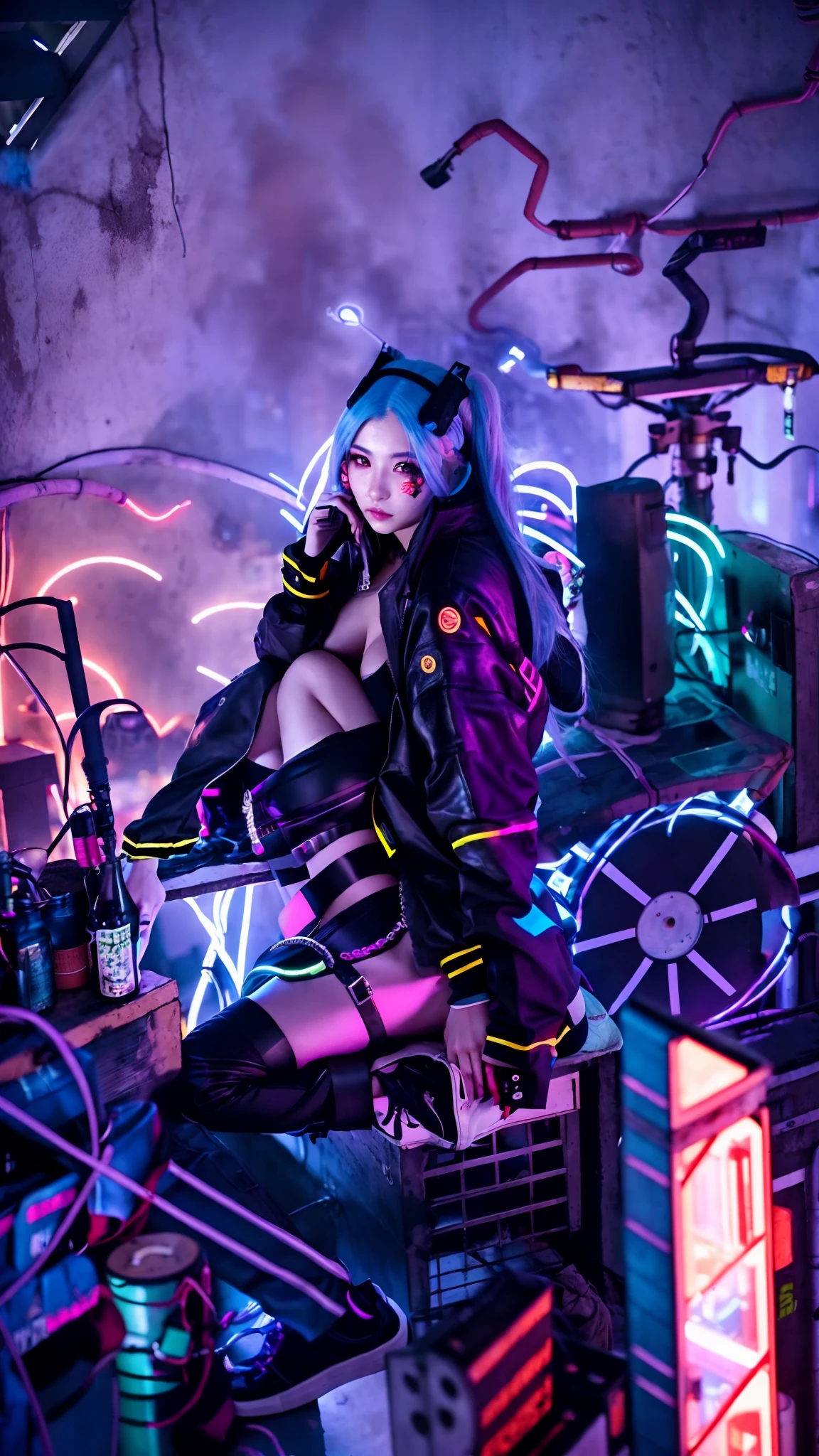 masutepiece、Live-action、Woman with crossed legs、Little girl sitting on a rooftop with the city in the background, cyberpunk photo, 『Cyberpunk Knight』On the rooftop, Cyberpunk Anime Girl, cyberpunk vibe, In a cyber-punk style, aesthetic cyberpunk, in the cyberpunk city, female cyberpunk anime girl, In cyberpunk aesthetics, cyberpunk aesthetic, Grunge Cyberpunk, anime cyberpunk, cyberpunk streetwear, dreamy cyberpunk girl, modern cyberpunk anime, cyberpunk aesthetic