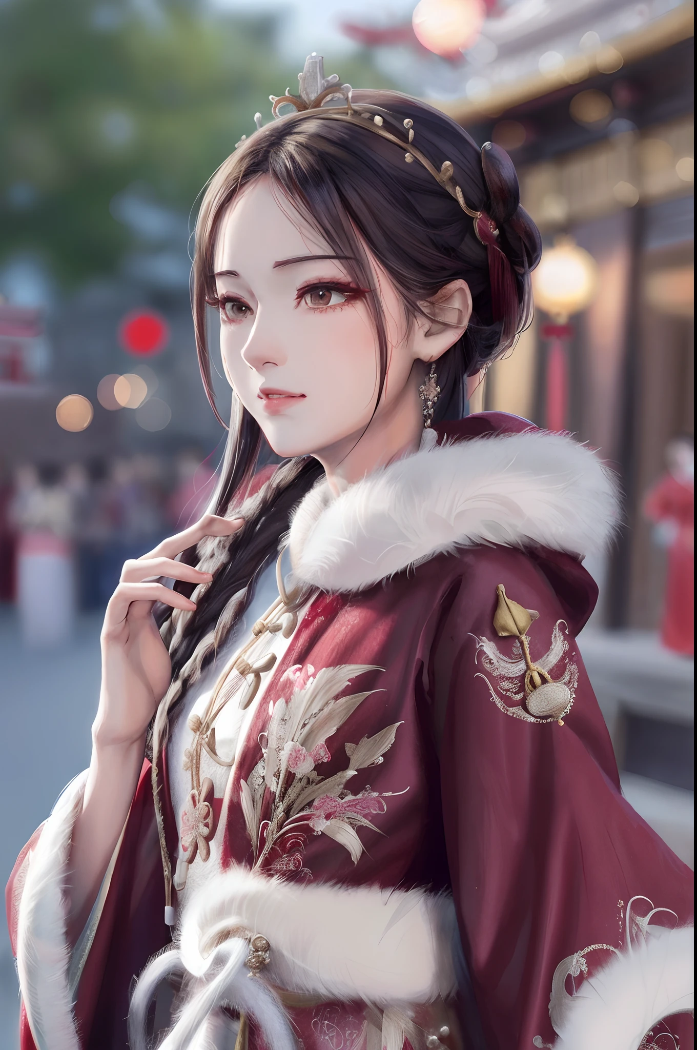 Arafi Asian woman in red and white dress with crown, Palace , A girl in Hanfu, Chinese style, Chinese traditional, Traditional Chinese clothing, with acient chinese clothes, Hanfu, Chinese girl, Chinese dress, full-body xianxia, shaxi, Chinese costume, dilraba dilmurat, Cheongsam, sakimichan