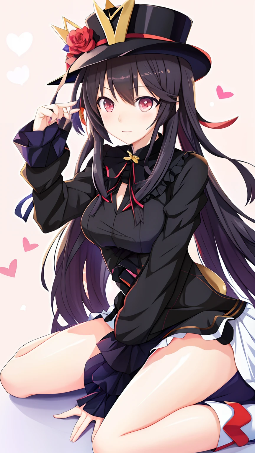 Long hair anime girl wearing top hat and black outfit, author：Hosomura Kane, Anime girl wearing black dress, zerochan art, tohsaka-rin, anime moe art style, Cute anime girl, Anime girl with long hair, (Anime girl), cute anime waifu in a nice dress, Beautiful anime girl, Aromatic, author：Shitao