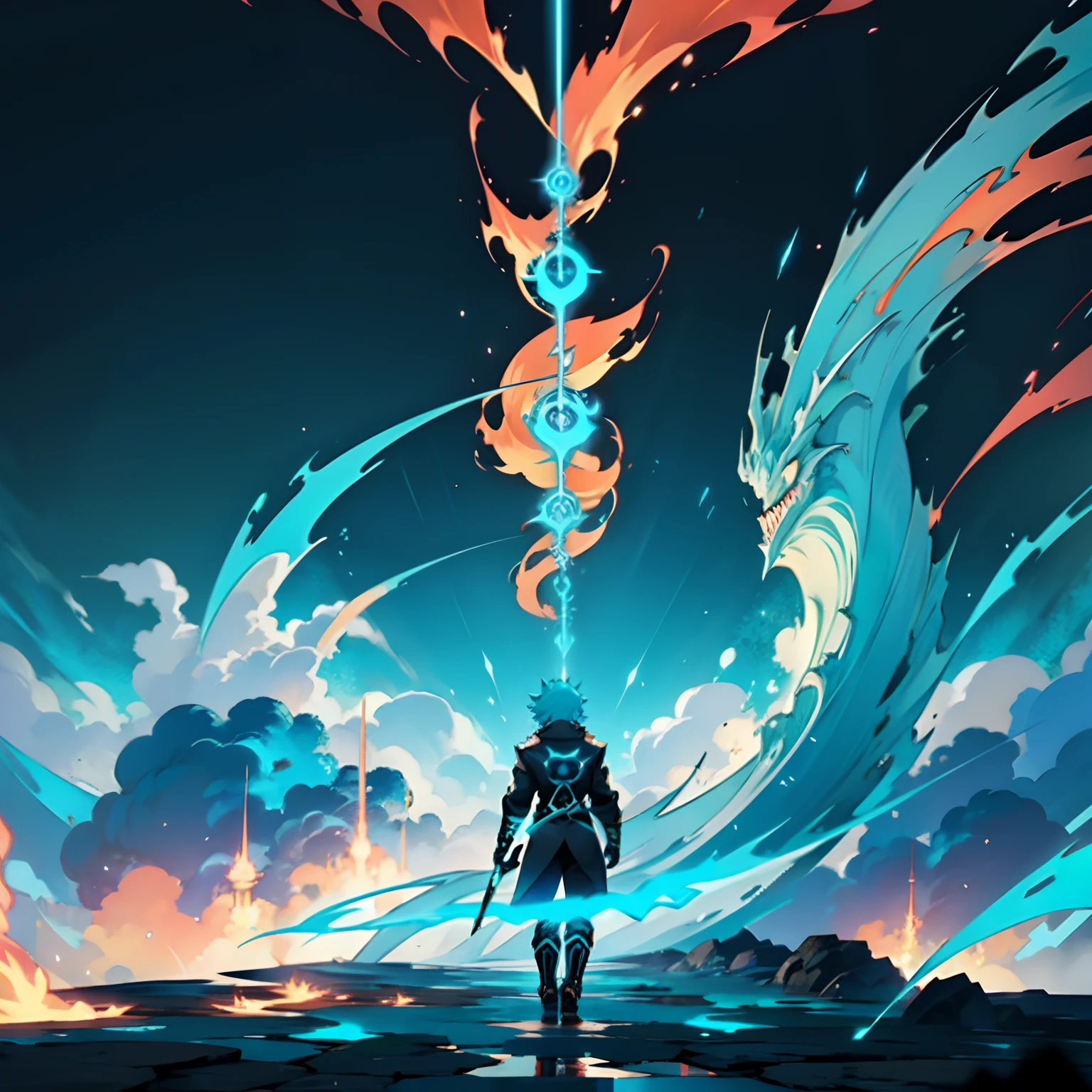 Anime graphs,ember,calm and rational,Cyan-blue-black,flourishing,Life and eternal prosperity coexist,mtu