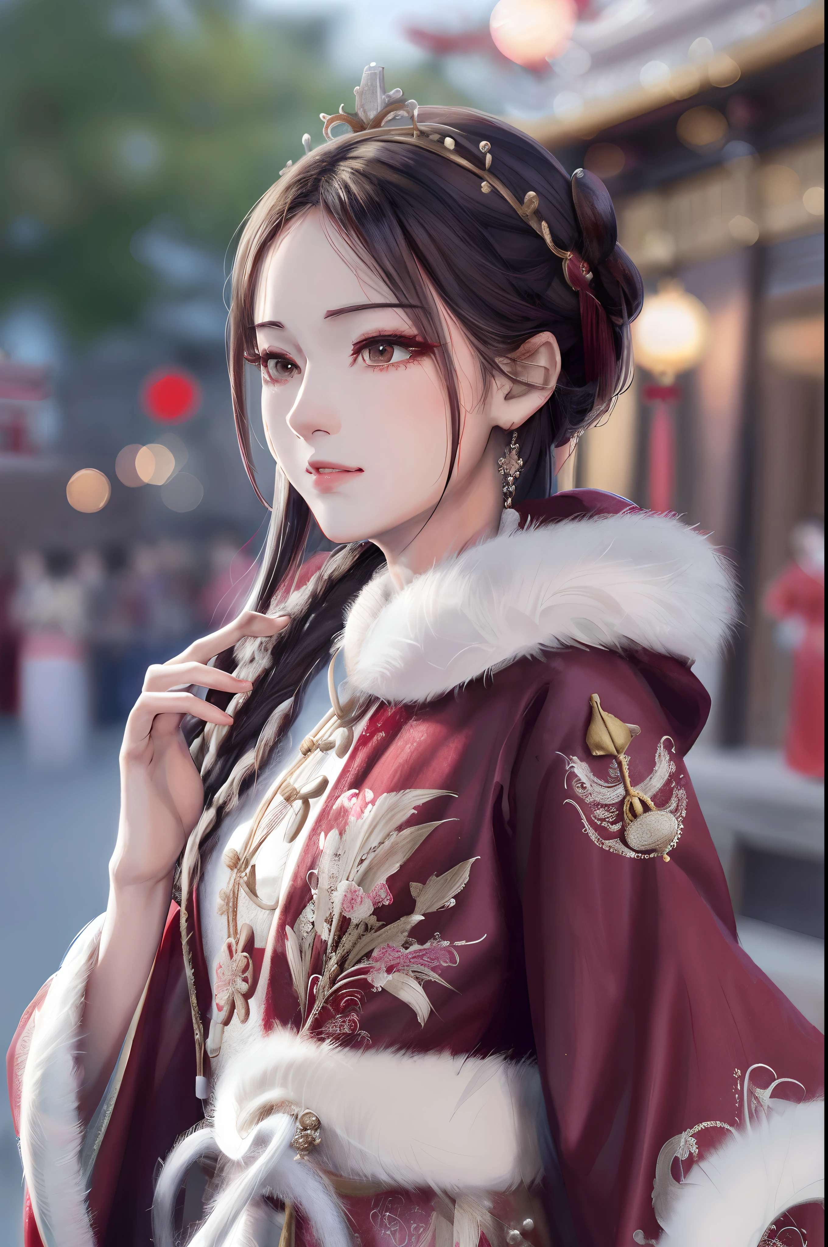 Arafi Asian woman in red and white dress with crown, Palace , A girl in Hanfu, Chinese style, Chinese traditional, Traditional Chinese clothing, with acient chinese clothes, Hanfu, Chinese girl, Chinese dress, full-body xianxia, shaxi, Chinese costume, dilraba dilmurat, Cheongsam, sakimichan