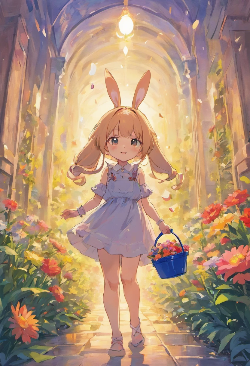 "Rabbit" You happy goddess soft cute rabbit holding bucket flower