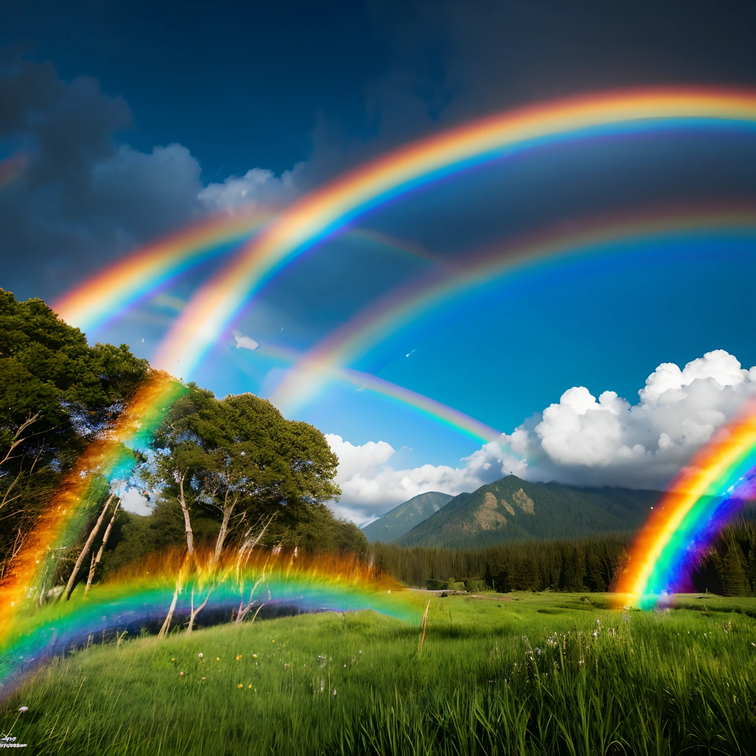 Natural landscapes with rainbows