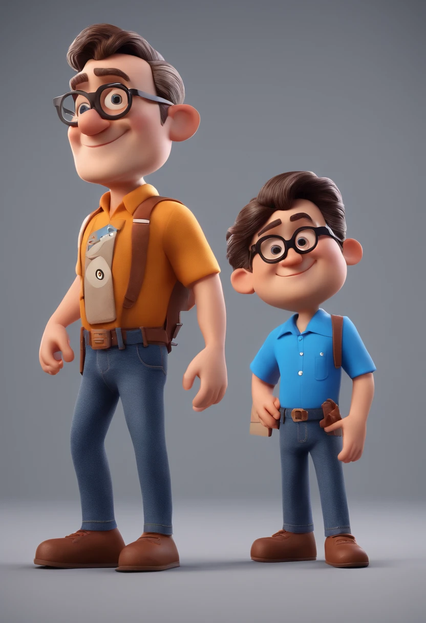 Cartoon character of a man with black glasses and a blue shirt, animation character, Caractere estilizado, animation style rendering, 3D estilizado, Arnold Maya render, 3 d render stylized, toon render keyshot, Personagem 3D, Personagem 3D, 3d rendering stylized, 3 d character render, personagem de desenho animado, Personagem de close up, Pose de personagem, (Estilo Pixar) (master part:1.2) (Bokeh) (best quality) (pele detalhada) (textura detalhada) (8k) (argila) (Cinematic lighting) (foco nítido