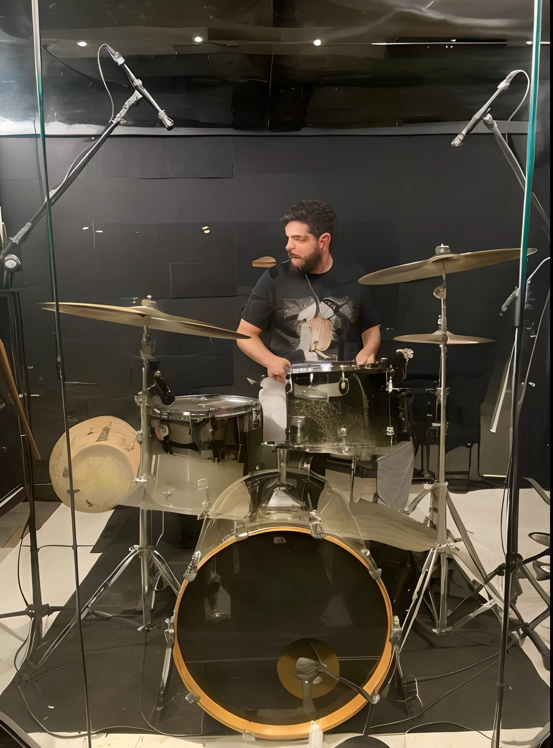 baterista arafed em uma caixa de vidro tocando bateria, tocando bateria, baterista, album photo, bateria, studio recording, in a studio, studio picture, in his basement studio, in a studio hollow, Jon Berkey, badass composition, bateria, Fotografia tirada em 2 0 2 0, studio backdrop, masterful composition!!!, bateria, in an empty studio hollow