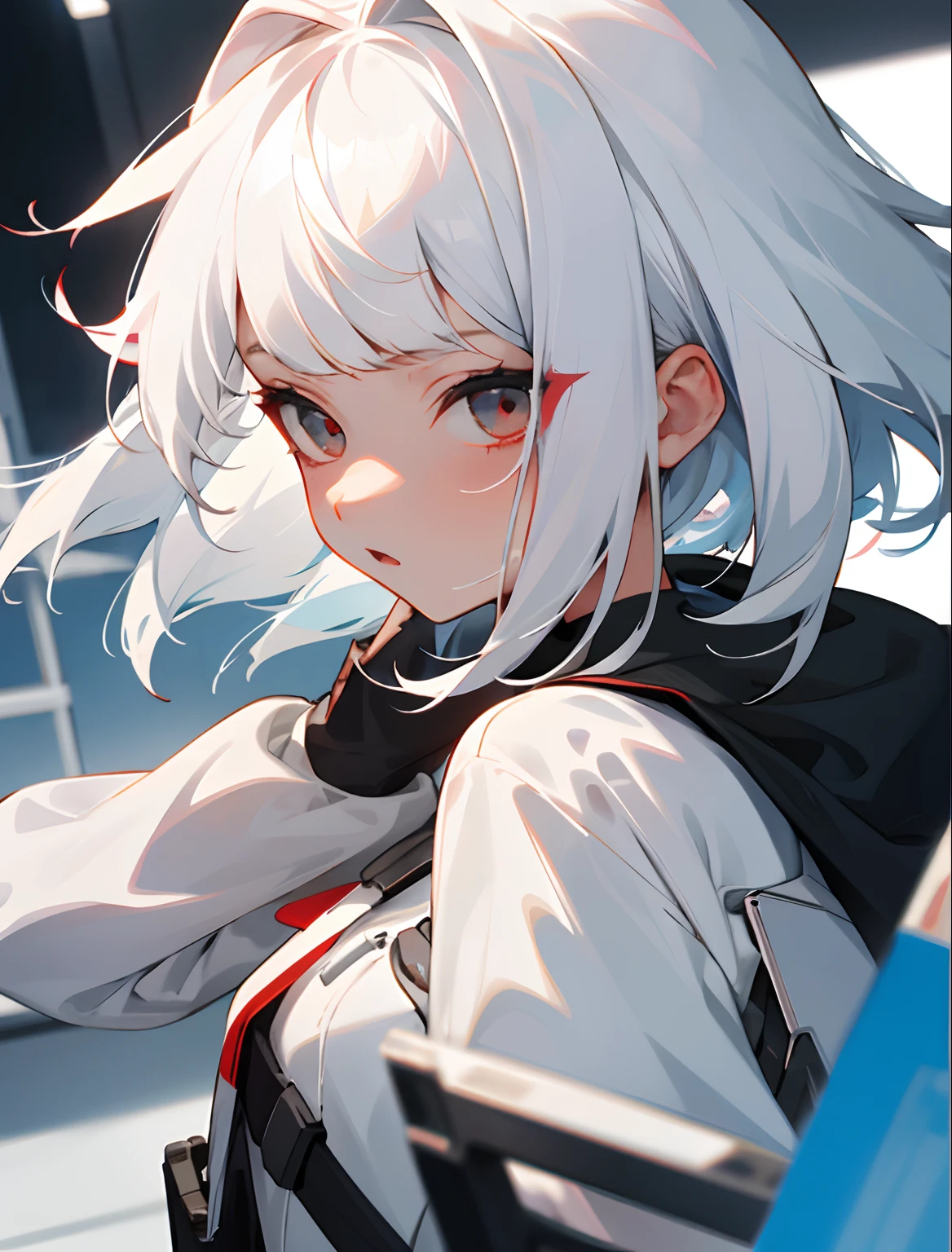 teens girl white hair The left side of the bangs is red bustup
