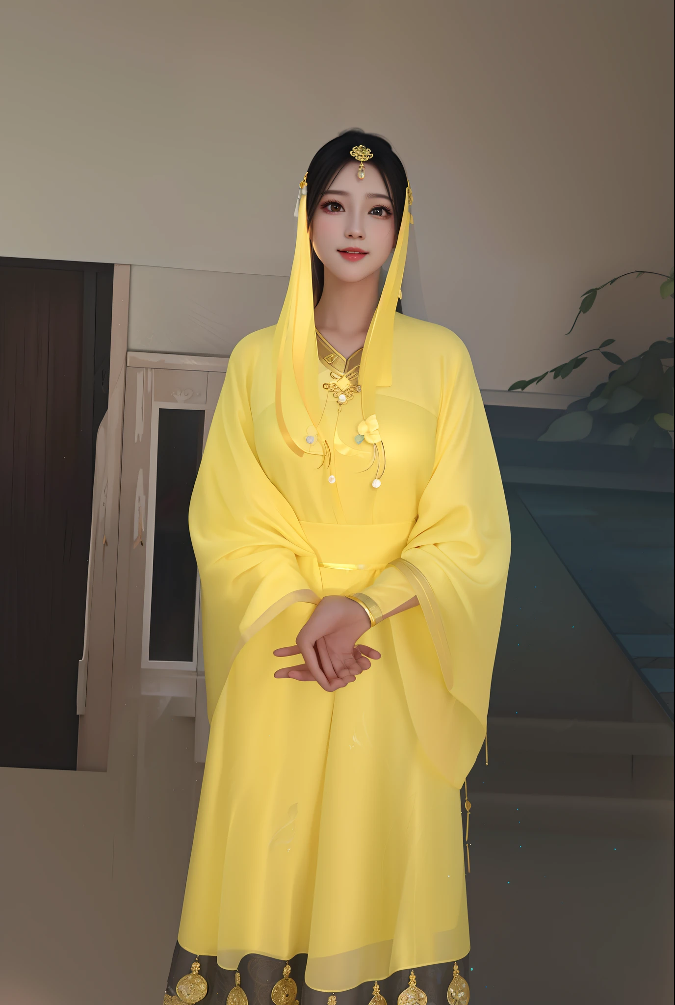 best quality, masterpiece, highres, 1girl, transparent silk china dress, hair ornament, looking at viewer, smile, closed mouth,lips, dress,hair ornament, necklace, jewelry, chinese clothes, long hair, earrings, Beautiful face,upon_body, tyndall effect,photorealistic, rim lighting, two tone lighting,(high detailed skin:1.2), 8k uhd, dslr, soft lighting, high quality, volumetric lighting, candid, Photograph, high resolution, 4k, 8k, Bokeh, in garden, morning