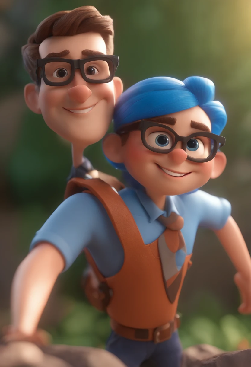 Cartoon character of a man wearing black glasses and a blue shirt, um personagem animado, Caractere estilizado, animation style rendering, 3D estilizado, Arnold Maya render, 3 d render stylized, toon render keyshot, Personagem 3D, Personagem 3D, 3d rendering stylized, 3 d character render, personagem de desenho animado, Personagem de close up, Pose de personagem, (Estilo Pixar) (master part:1.2) (Bokeh) (best quality) (pele detalhada) (textura detalhada) (8k) (argila) (Cinematic lighting) (foco nítido,Senta e vaza a parte superior do corpo