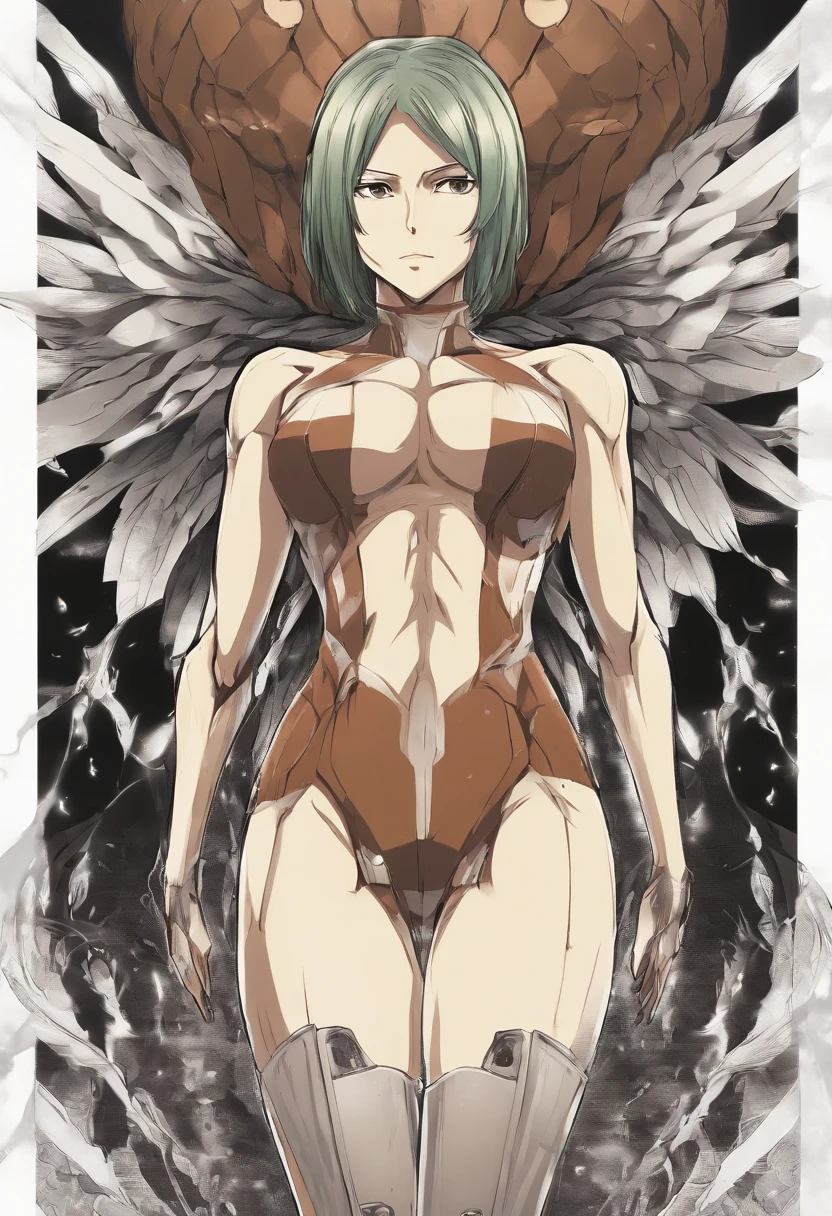 female titan from the attack on titan anime, without clothes, long brown hair scars