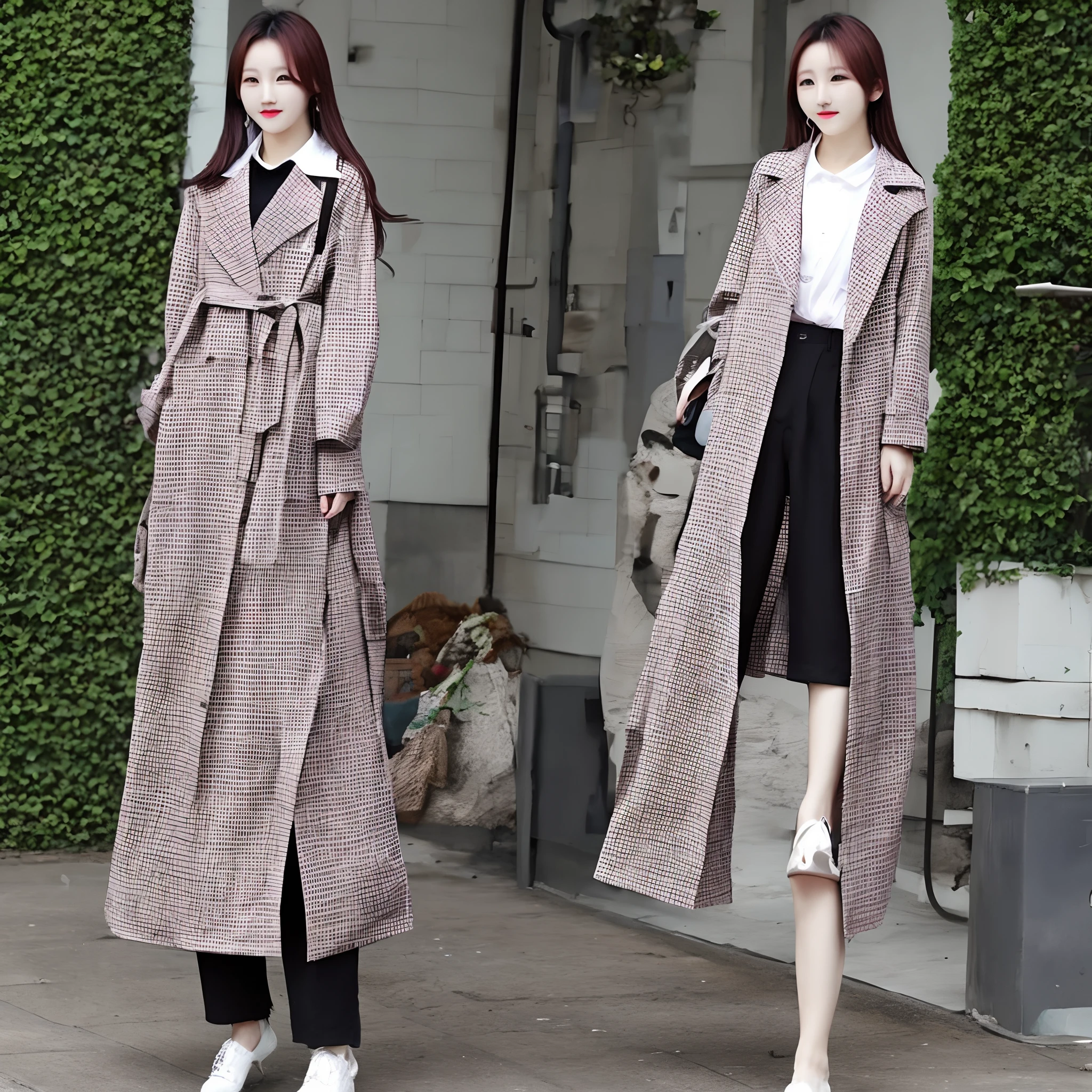 girl with、The long-haired、I'm spreading my hands、full bodyesbian、Long coat、onepiece、