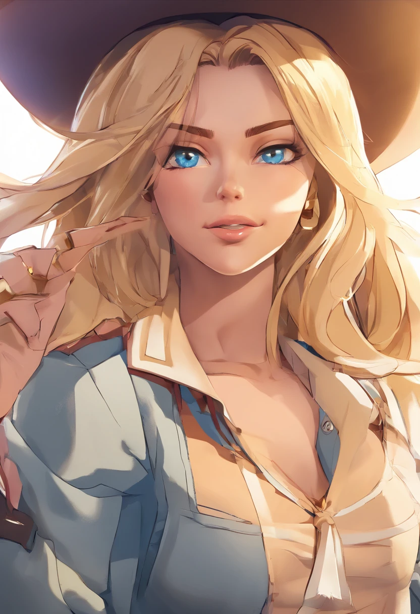 (tiro de cowboy: 1.2), (android_18, e18(Dragon ball z), (olhos bonitos finamente detalhados e rosto detalhado), (face through thigh: 1.4), (Tiro no joelho: 1.2), blonde hair, sozinho, senhora, (fundo bonito), :), Dynamic angle, olhos azuis, face clara, sunlight, (rosto brilhante: 1.2), Quadris muito largos, coxas muito grossas, tiro de corpo inteiro, sozinho, blonde hair, olhos azuis, short hair, Brincos, jewelries, colete jeans, colete aberto, (camisa preta), saia jeans, (mangas longas listradas), saia azul, botas de cowboy marrom
