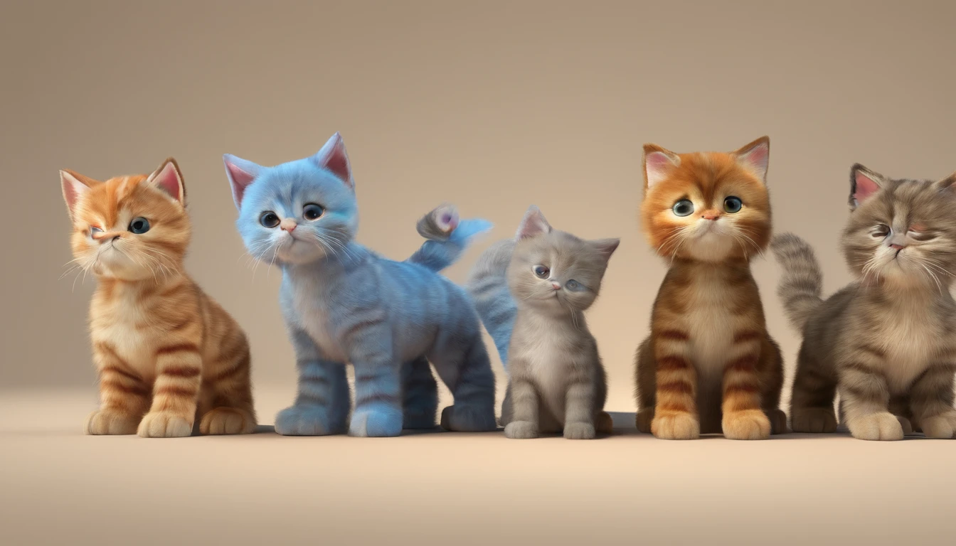 A kitten,3 horses,Scottish Fold