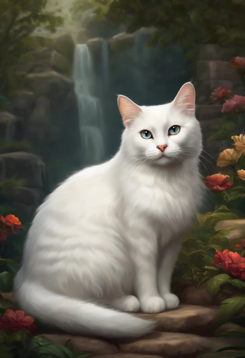 A dull white cat , Cartoon , artwork of a , Animal , High quality ,cat .