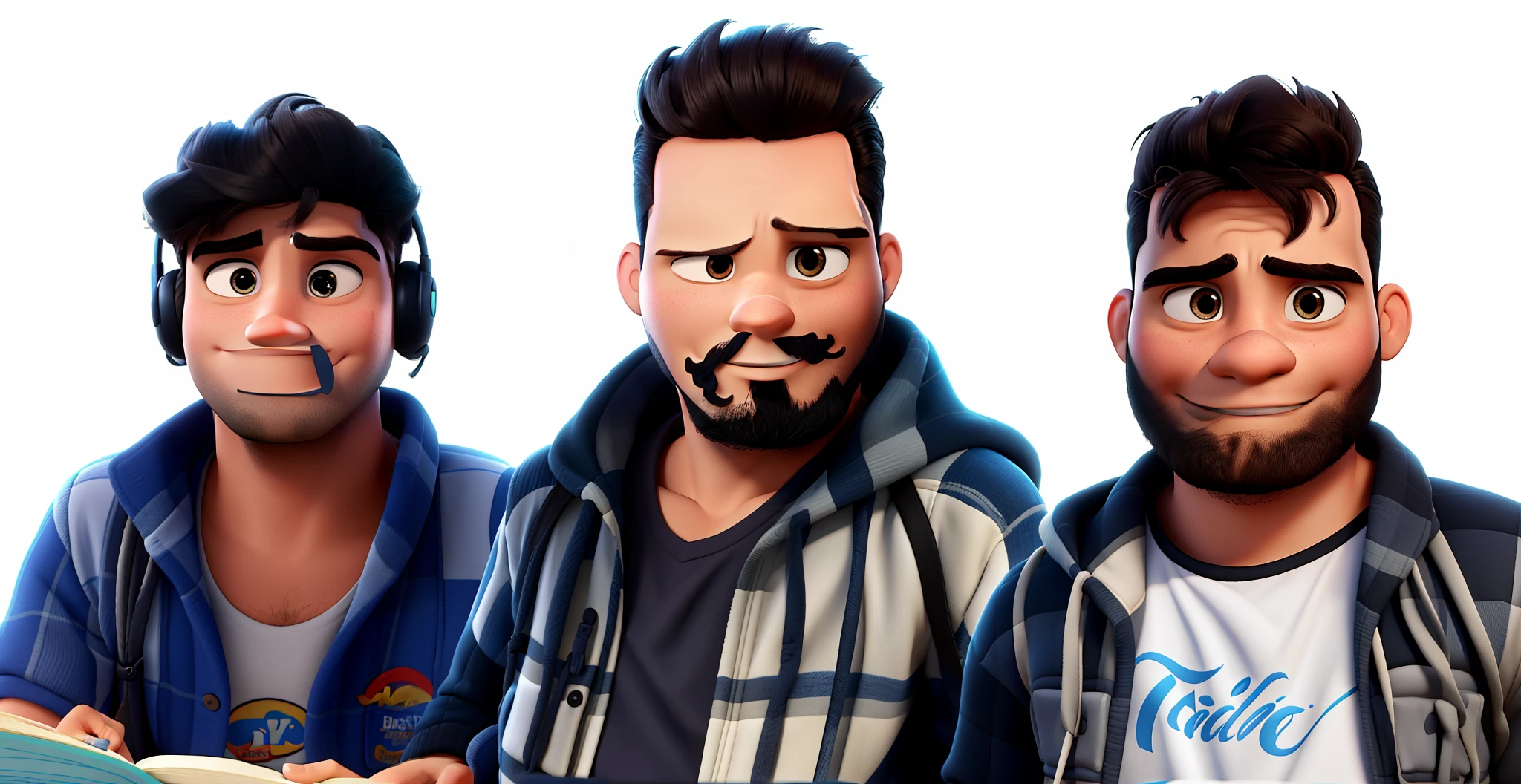 Three Men Disney Pixar style, alta qualidade, melhor qualidade, pano de fundo biblioteca
