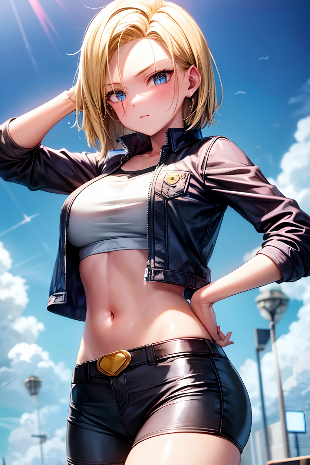 1girl, android 18, blush