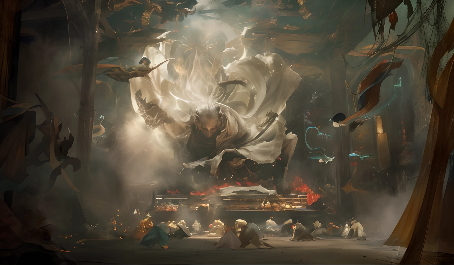 There is a large group of people standing around the shrine, 2. 5 D CGI anime fantasy artwork, cgsociety and fenghua zhong, author:Wu Zhun Shi Fan, krenz cushart and wenjun lin, author:feng zhu, Anime fantasy artwork, High quality digital concept art, author:Han Gan, award winning concept artist
