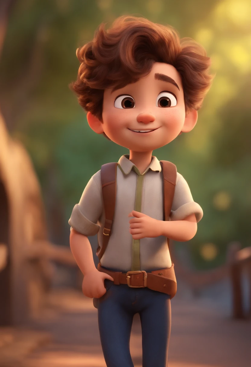 Image of a boy for a story in a YouTube video in Pixar format, He's the  allabester, He's the class leader, He's outgoing, Playful and gets up for a lot of things, cabelo curto