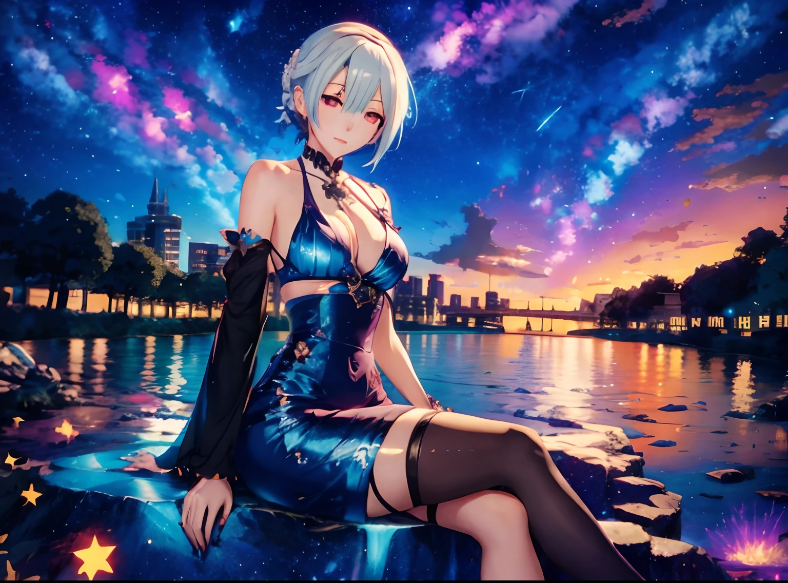 Anime girl sitting on a rock in front of the lake, best anime 4k konachan wallpaper, anime style 4 k, 4k anime wallpaper, anime wallpaper 4k, anime wallpaper 4k, Anime Art Wallpapers 8K, 8k high quality detailed art, 4 k manga wallpapers, Anime Art Wallpapers 4K, Anime Art Wallpapers 4K