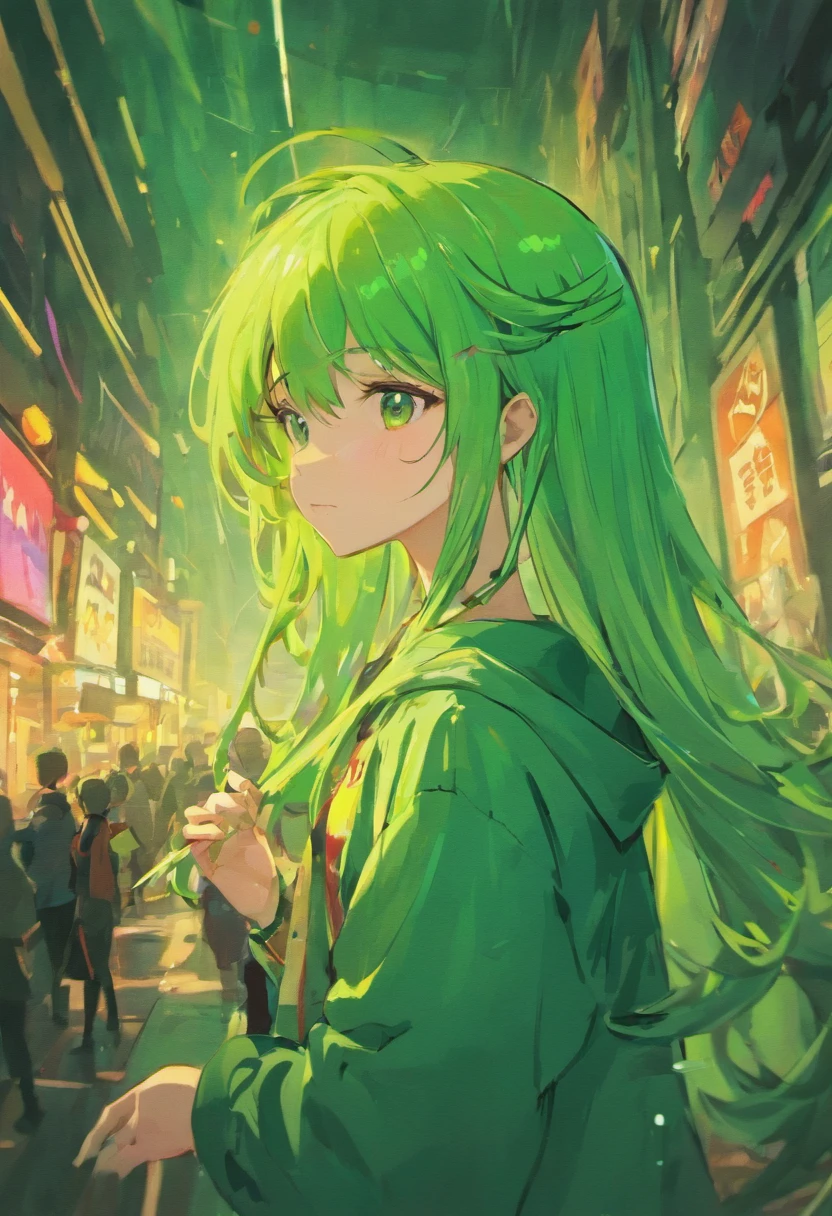 Green hair　teens girl