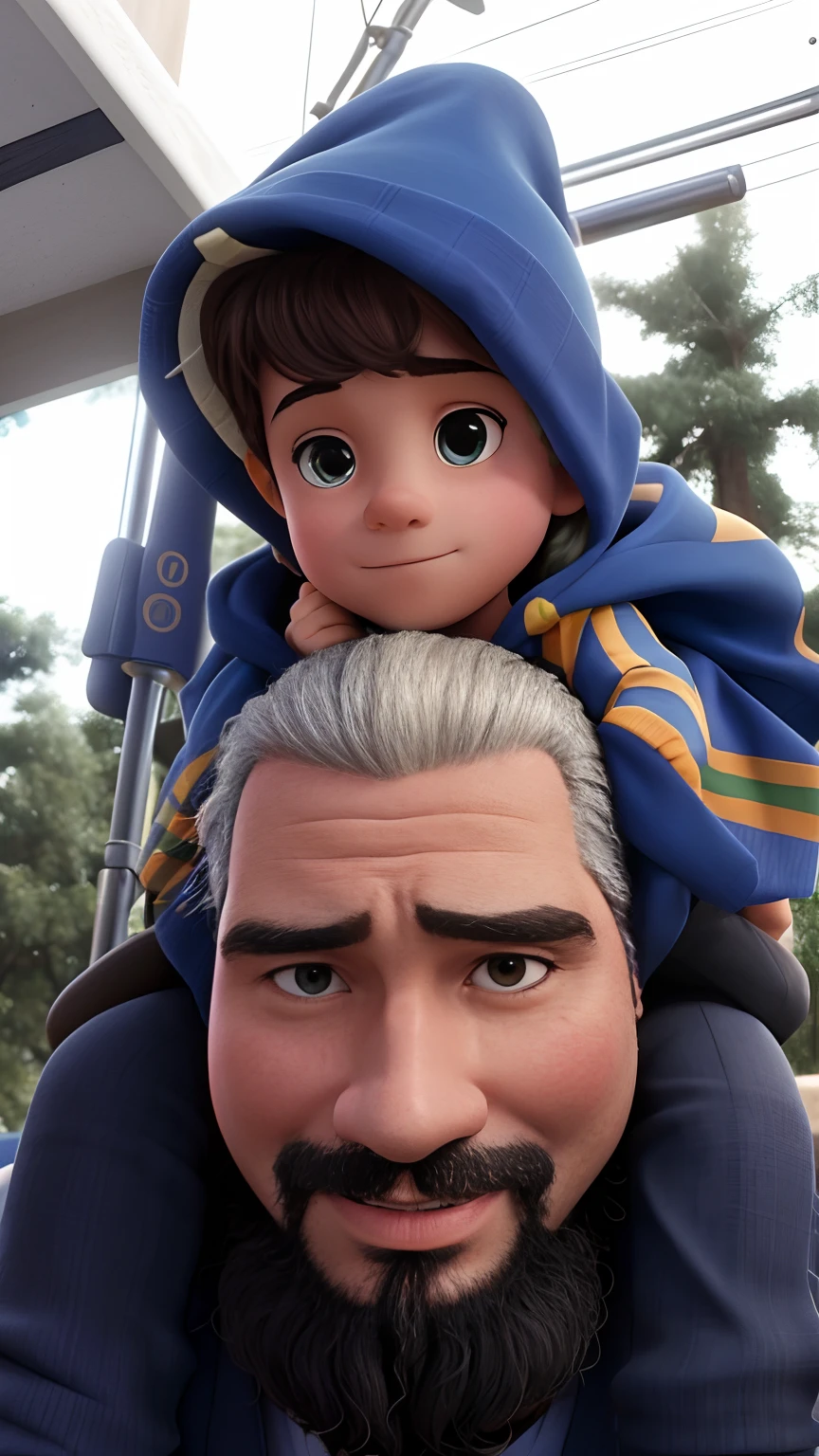 there is a man holding a on his shoulders, with a kid, ografia, imagem de qualidade muito baixa, non blurry, pai com filho, 38 anos, 2 anos, 3 5 anos, 35 anos, 3 2 anos, Homem de 4 0 anos, imagem desfocada, John Picacio e Brom, full head and shoulders