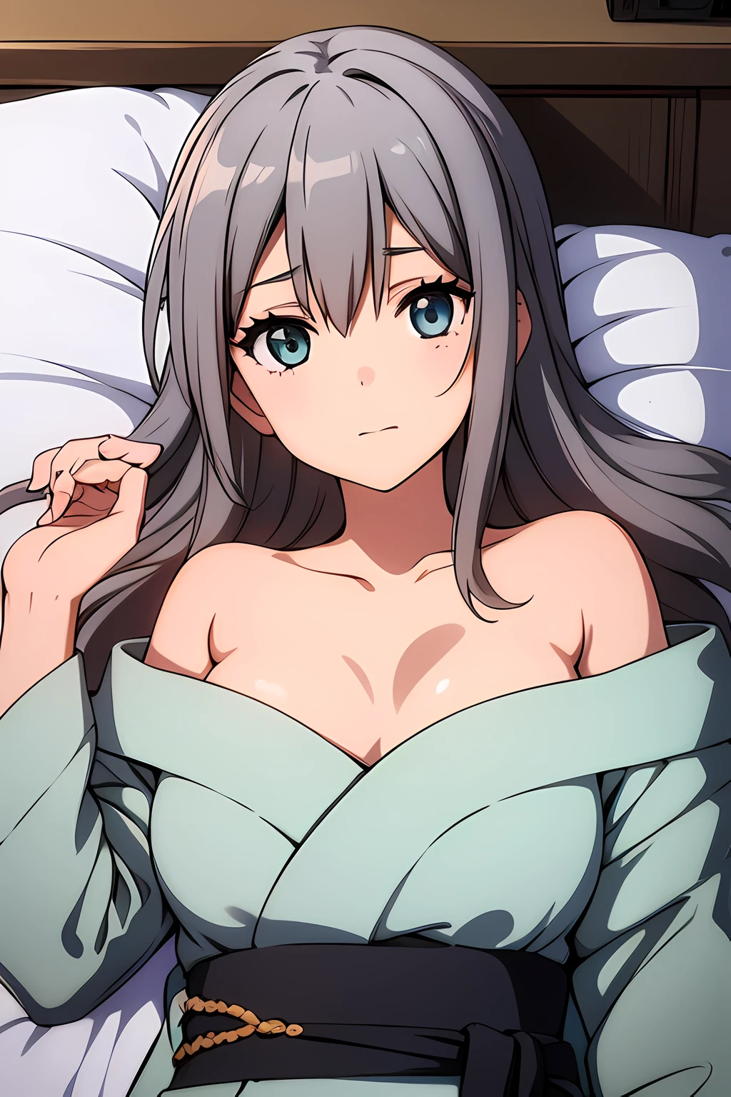 sauce_anime, ambient light,
fsn_ubw_style, 1girl ,tall girl, straight hair ,long hair, white hair, deep blue eyes, hair between eyes, perfect eyes ,wince ,frown, Perfect face, expressive eyes, close up face:0.2 ,  
(show off breast), (undress open white dress shirt),navel , detailed nipples, white panties, wet body, tearful,  
indoors, bed, realistic bed room, (missionary position),virginal sex, , lesbian sex, blush, (steam),
cowboy shot, looking at viewer, solo, dutch angle, [medium breast], pussy juice, open mouth, saliva ,screaming,