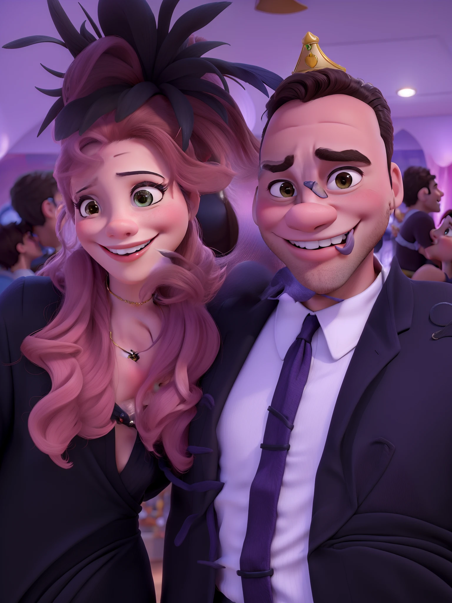 Casal estilo Disney sorrindo em uma festa