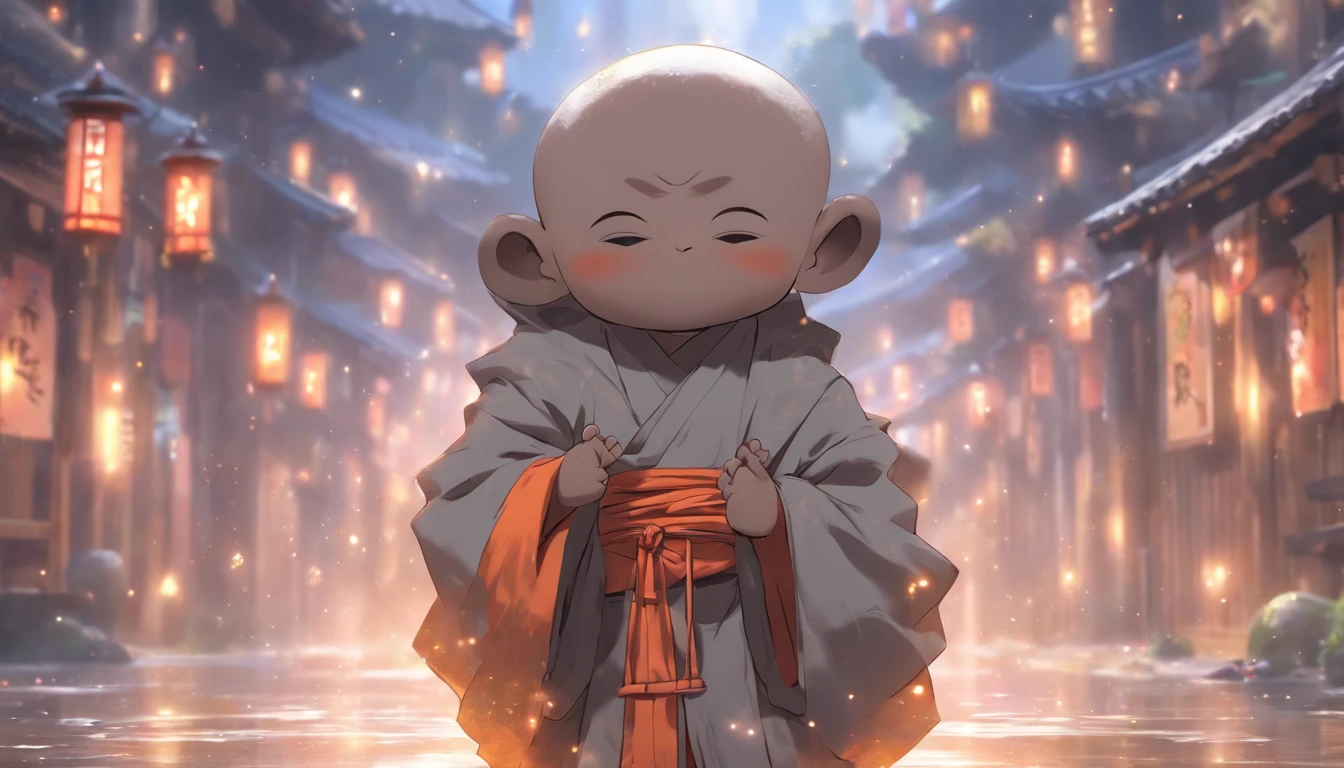 A 5-year-old little monk, Dressed in gray monk's clothes