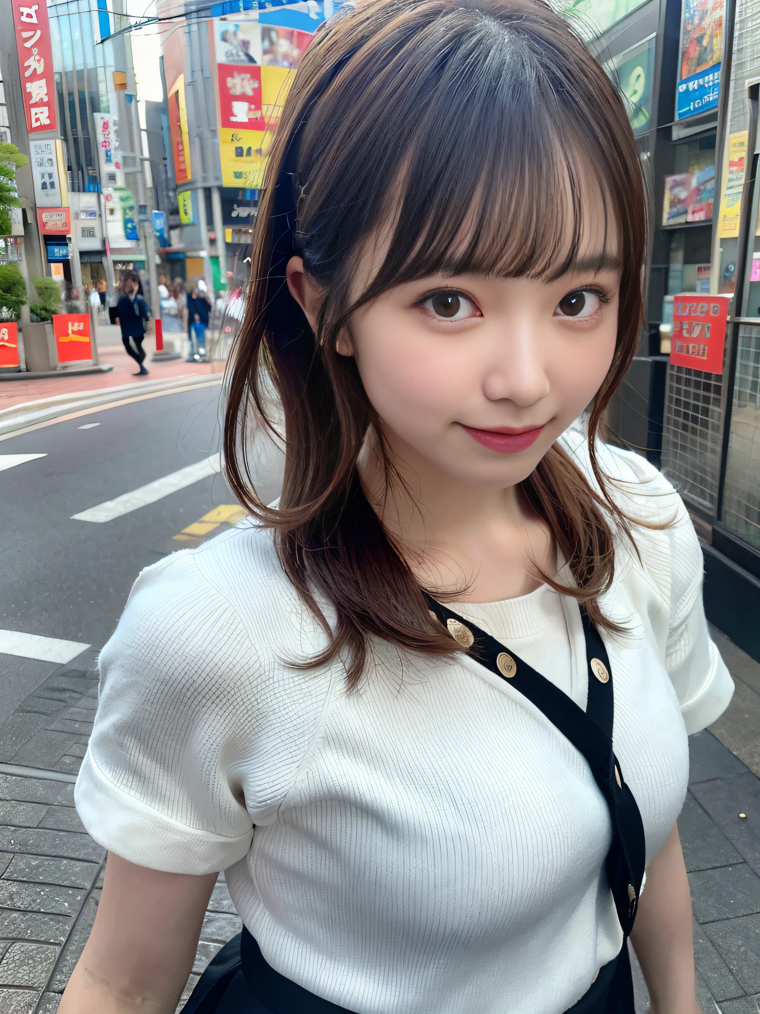 mix 4, (8K, Raw photo, best image quality, masterpiece: 1.45), (realistic, Photoreal: 1.37), one girl, cute, cityscape, night, rain, Wet, professional lighting, photon mapping, radio city, Physically based rendering, gradient black hair, gray hair, short curly hair, Handsome, with a girl, (((Randomly generated plain clothes))), highest quality photos, High resolution, 1080P, (clear face), (Detailed facial description), (detailed description of hands), (masterpiece), (Detailed CG)、extreme light and shadow、messy hair、master work、Rich details、(detailed facial features)、(highest quality photos)、(Masseter muscle part)、(detailed eye)、look in front of you、thin clavicle、((slender and big))、((Office Looksuit)))、((cute服))、((Shinjuku ward))、(I'll turn around)、(((first round)))、earrings、big smile、Draw the whole body from the knees、