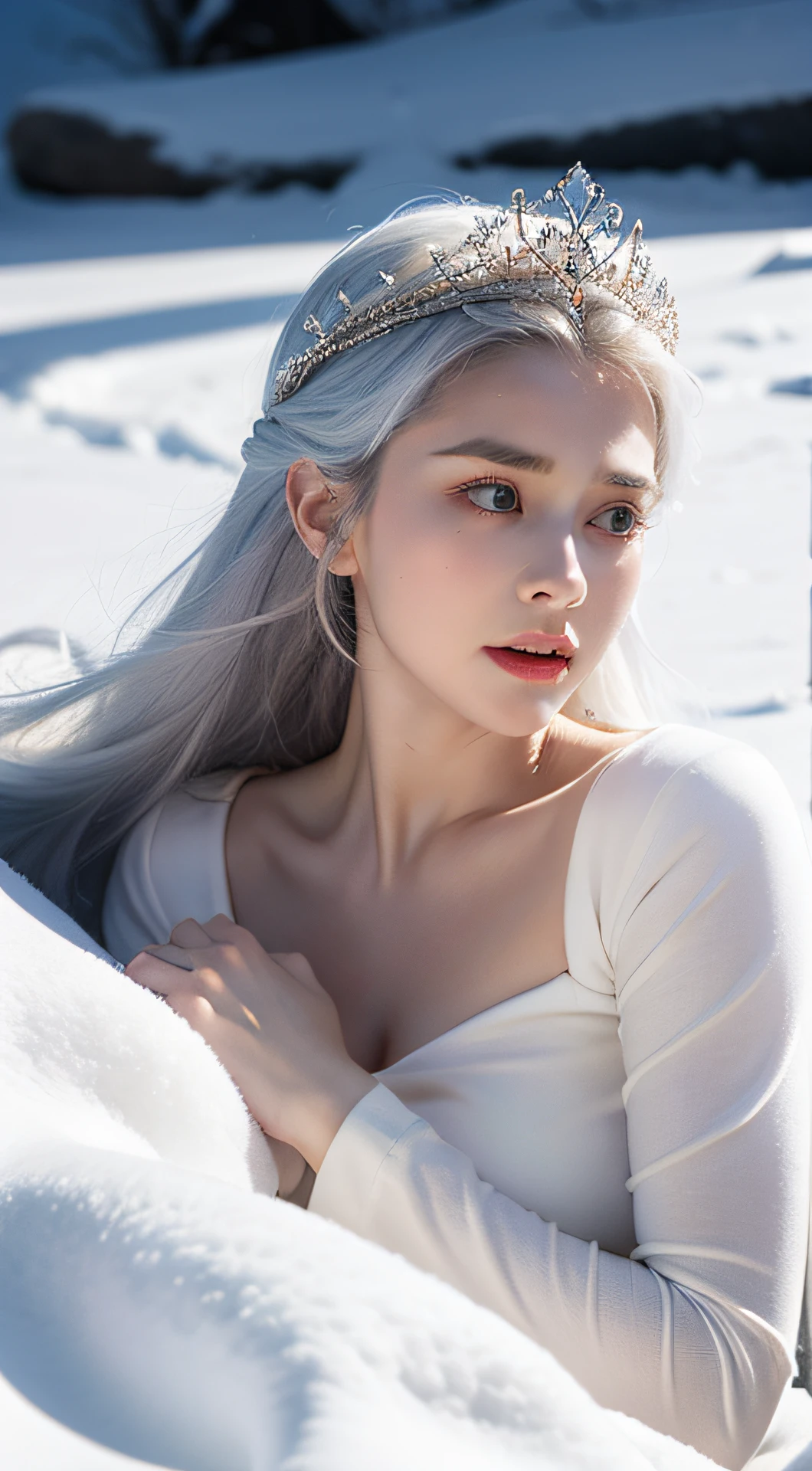The Snow Queen's heart is as cold as the ice that surrounds her, but there is a glimmer of warmth buried deep within. Describe the Queen's inner turmoil and the moments when her icy exterior cracks to reveal her true emotions.
