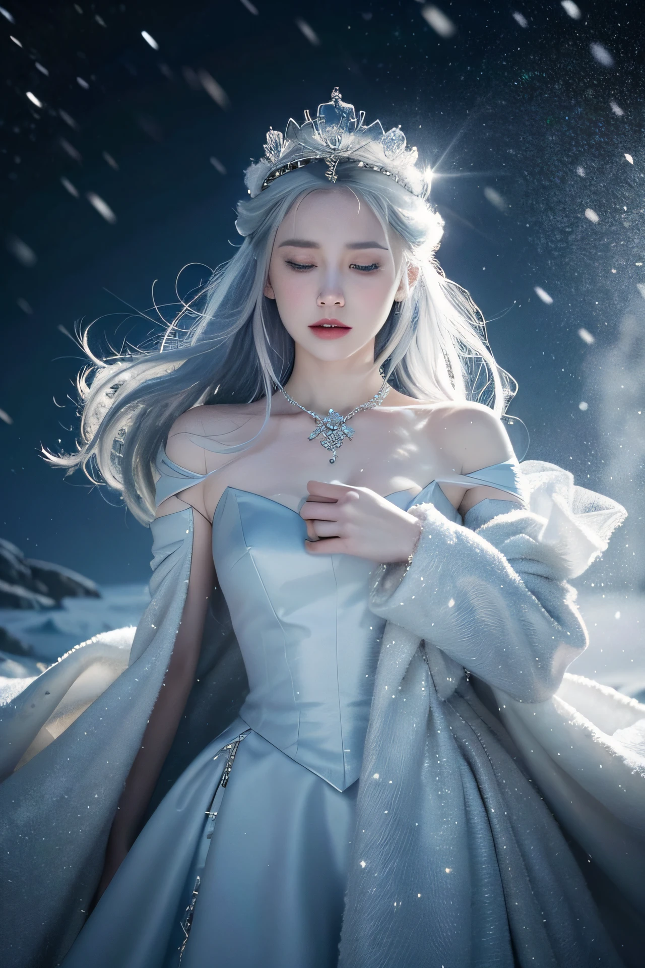 The Snow Queen's heart is as cold as the ice that surrounds her, but there is a glimmer of warmth buried deep within. Describe the Queen's inner turmoil and the moments when her icy exterior cracks to reveal her true emotions.