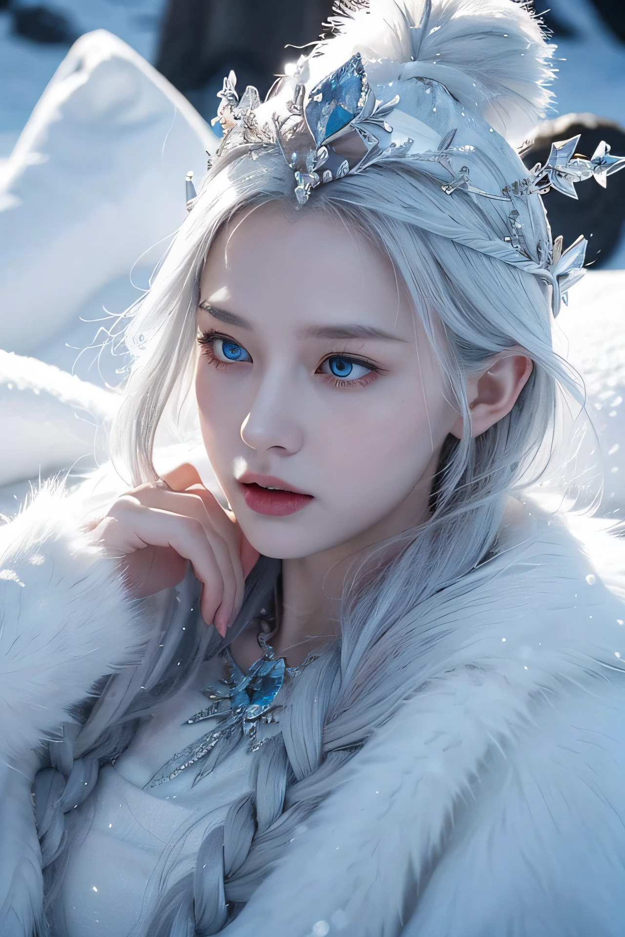The Snow Queen's heart is as cold as the ice that surrounds her, but there is a glimmer of warmth buried deep within. Describe the Queen's inner turmoil and the moments when her icy exterior cracks to reveal her true emotions.