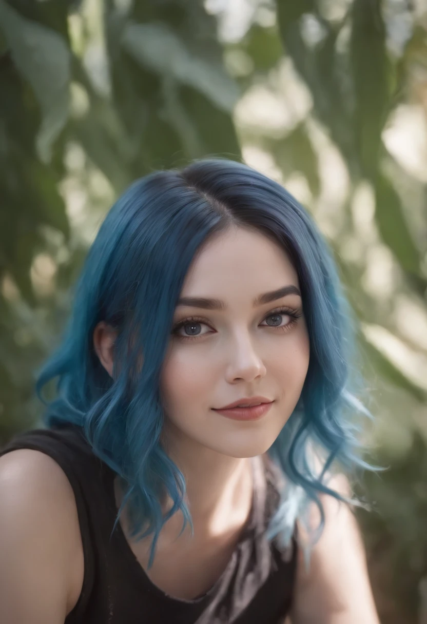 Woman with blue hair and piercing smiling, sitting on bedroll, Portrait of Jinx from the movie "Arcane", jinx face, extremely detailed artgerm, Джинкс из League of Legends, rossdraws cartoon vibrant, inspired by Ross Tran, jinx expression, ross tran style, artgerm detailed, trending artgerm, artgerm and atey ghailan