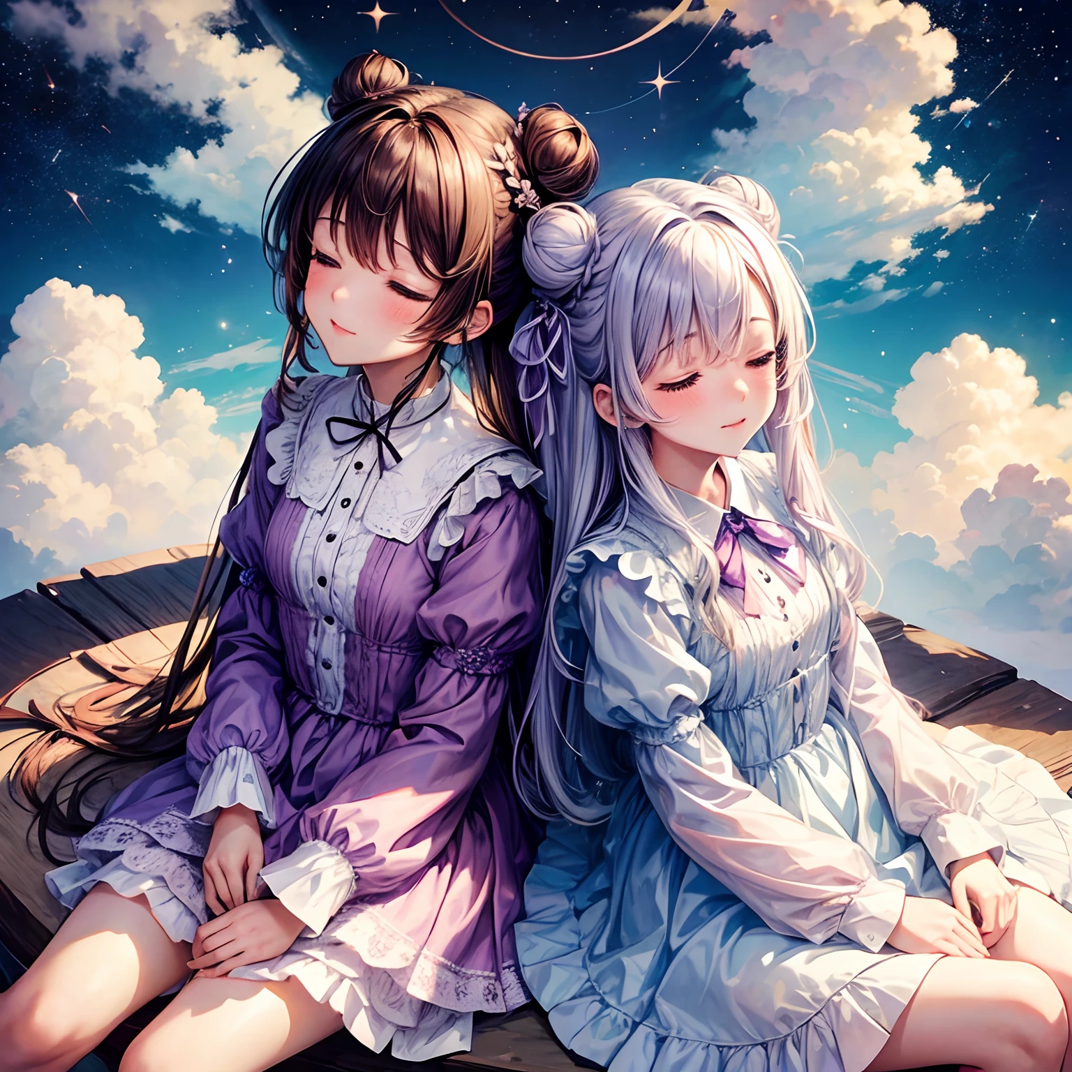 starrysky，nigh sky， As estrelas，themoon，Lovers，hugs，Hand in hand，𝓡𝓸𝓶𝓪𝓷𝓽𝓲𝓬，the night，Snuggle up to each other， meteors，Heart，shared，blissful，Love，Mood，big breasts beautiful，dream magical，Dance sweetly