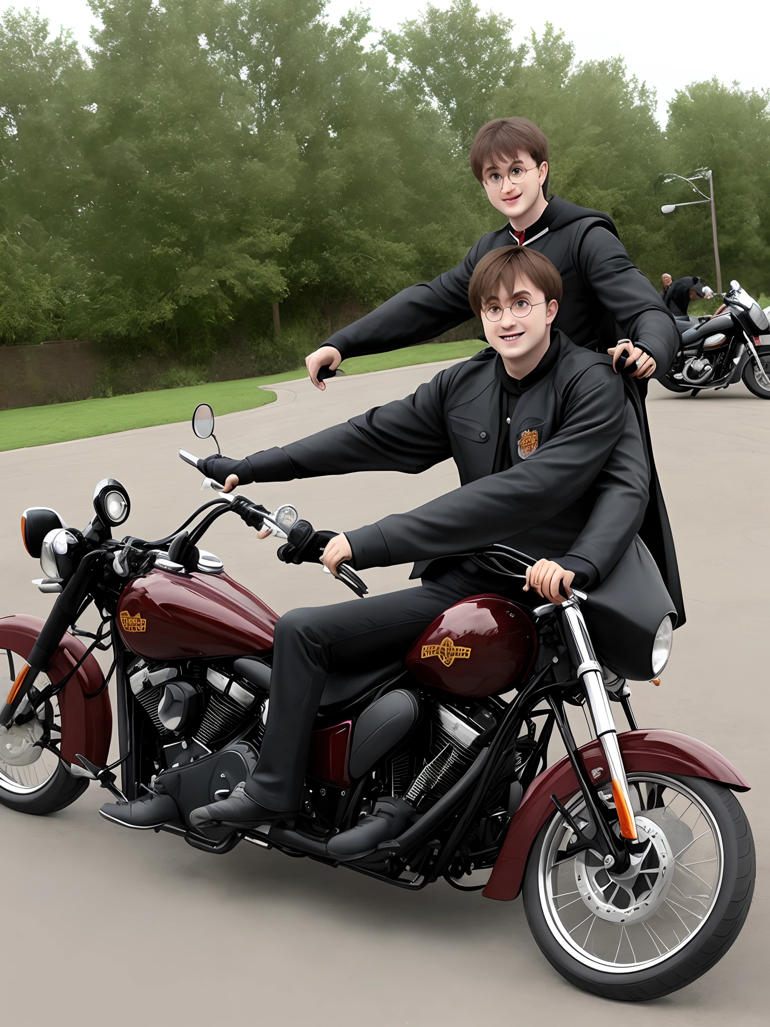 Harry Potter riding a Harley Davidson