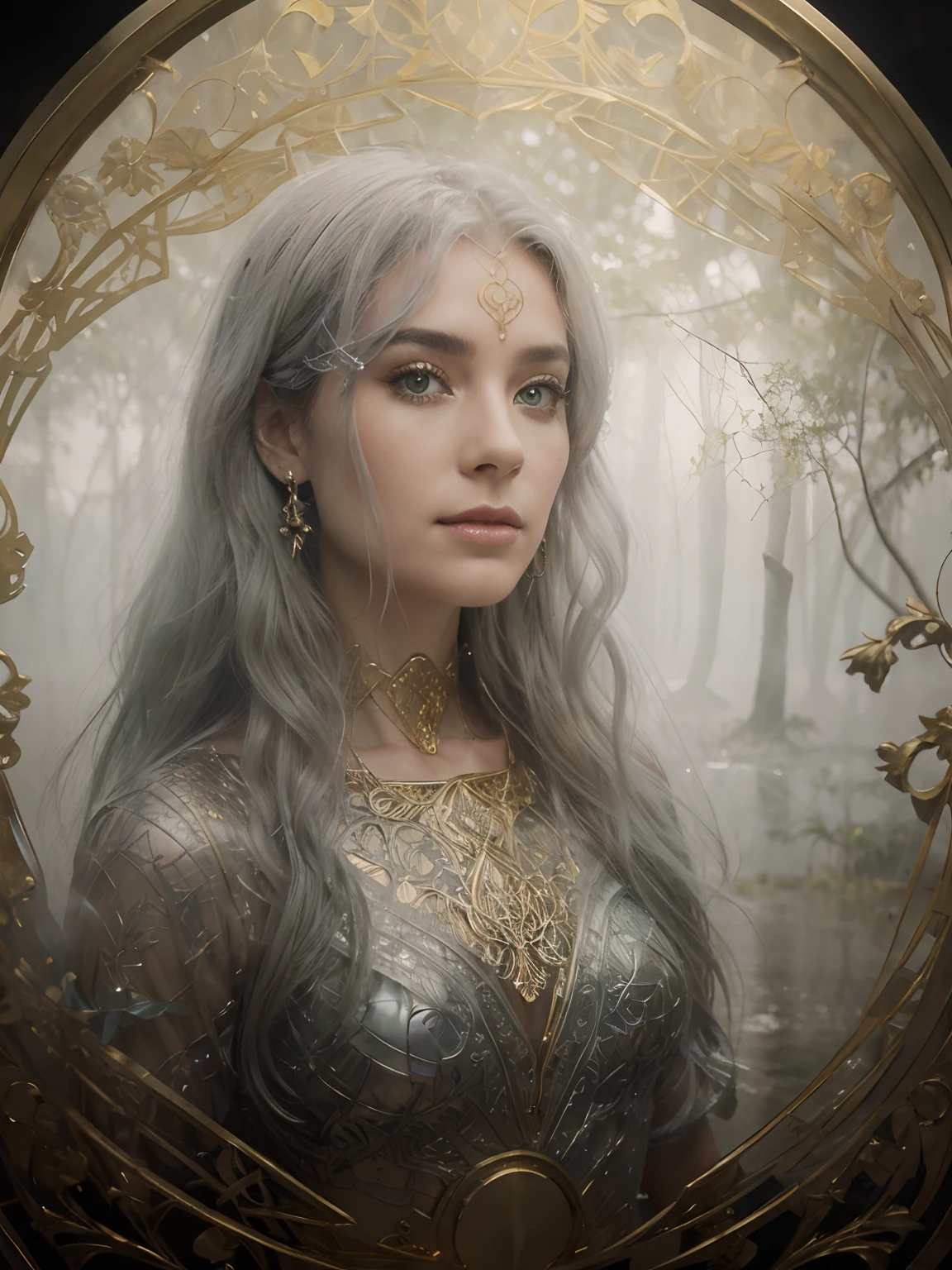 As the mist settles over the swamp, a holographic gold and filigree silver portrait emerges, perfectly shaped and polished to perfection.