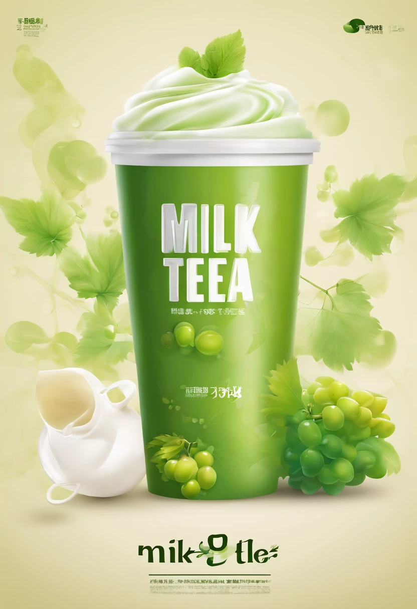 Advertising for milk tea, with many green grape