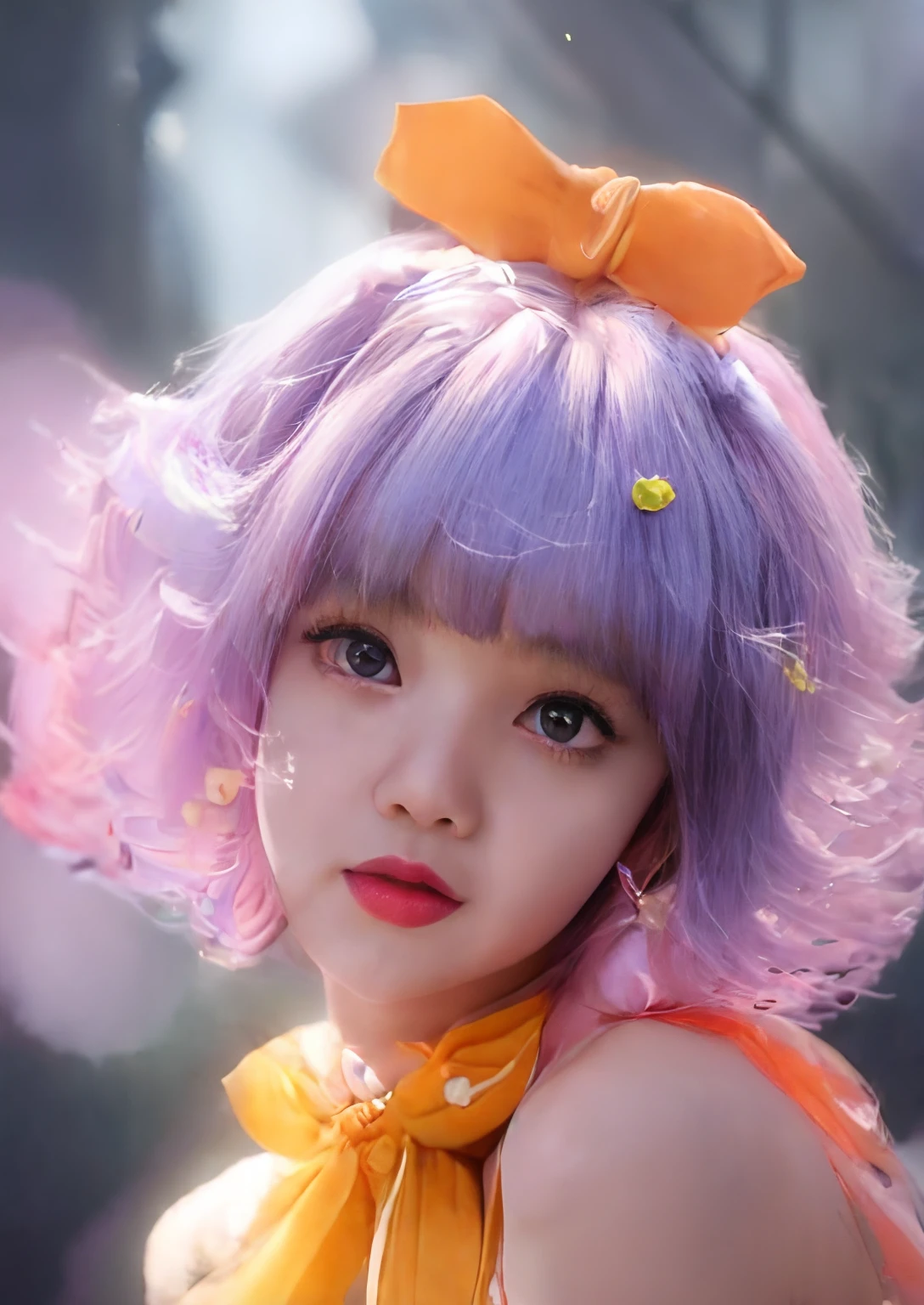 a close up of a girl with a purple hair and a bow, kawaii realistic portrait, anime style 4 k, anime style. 8k, realistic anime 3 d style, artwork in the style of guweiz, anime styled 3d, anime styled digital art, cute detailed digital art, cute digital art, adorable digital painting, stunning anime face portrait