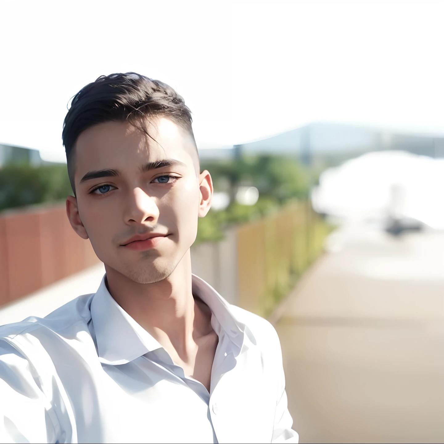A handsome man sits in front of his work,Sign the document,solo person,in a office,blue color eyes,with short black hair,(A neat black suit),White shirt,